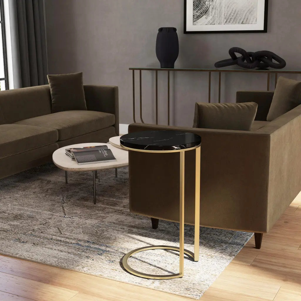 28" Black Marble Round End Table Homeroots Living Room