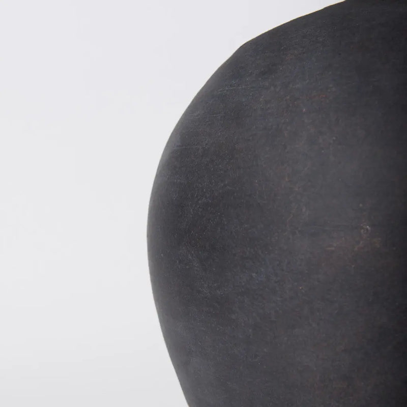 Handcrafted black ceramic vase with a matte finish, featuring organic curves for a modern decor touch.