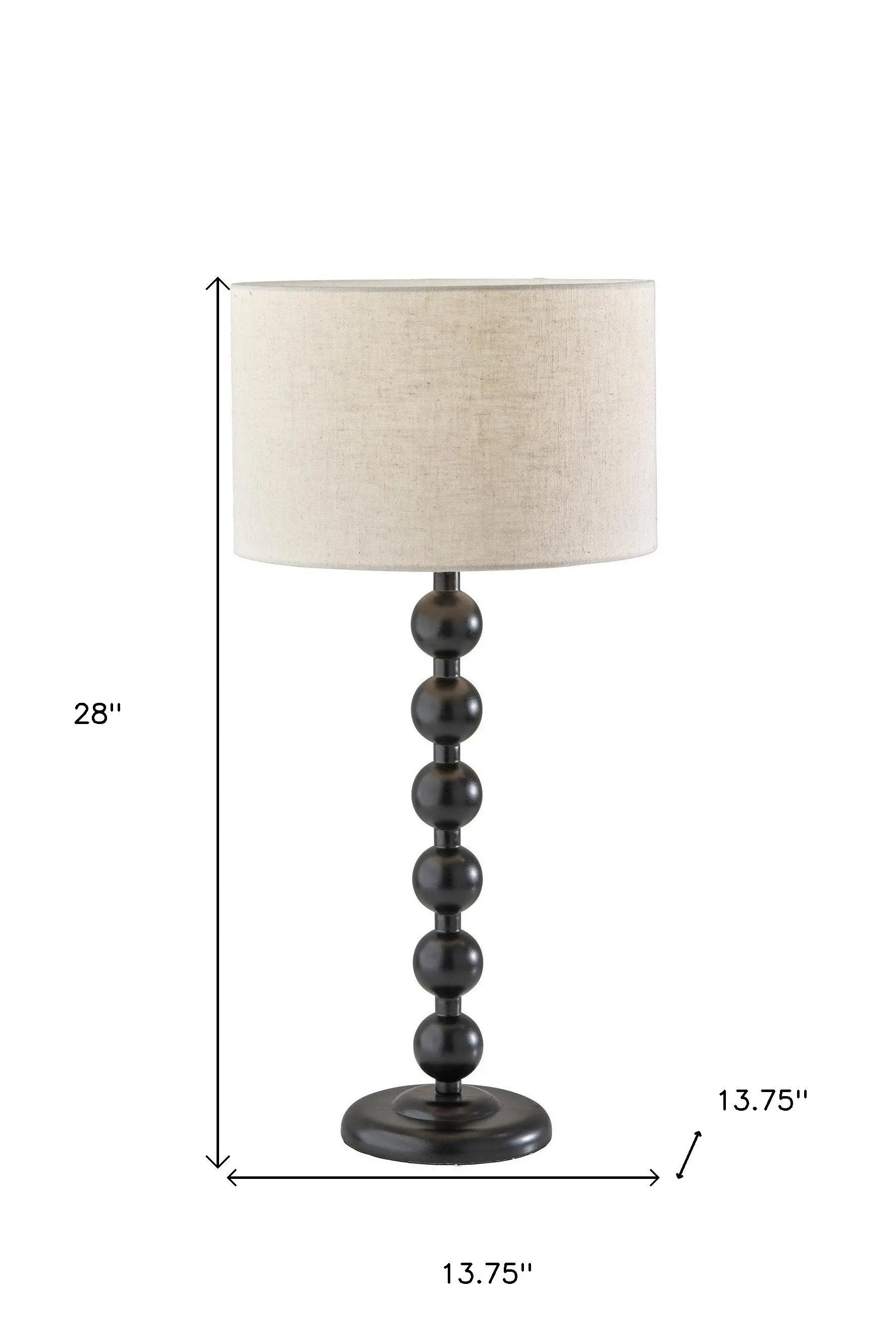 28" Black Solid Wood Candlestick Table Lamp With Off White Drum Shade - GreatEagleInc