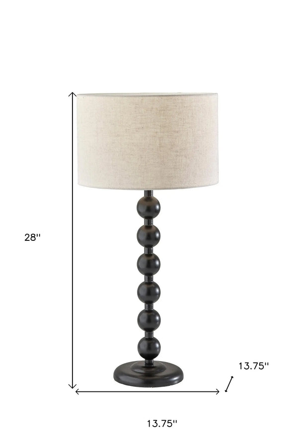 28" Black Solid Wood Candlestick Table Lamp With Off White Drum Shade - GreatEagleInc