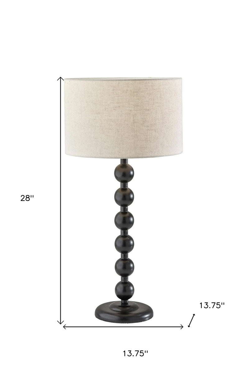 28" Black Solid Wood Candlestick Table Lamp With Off White Drum Shade - GreatEagleInc