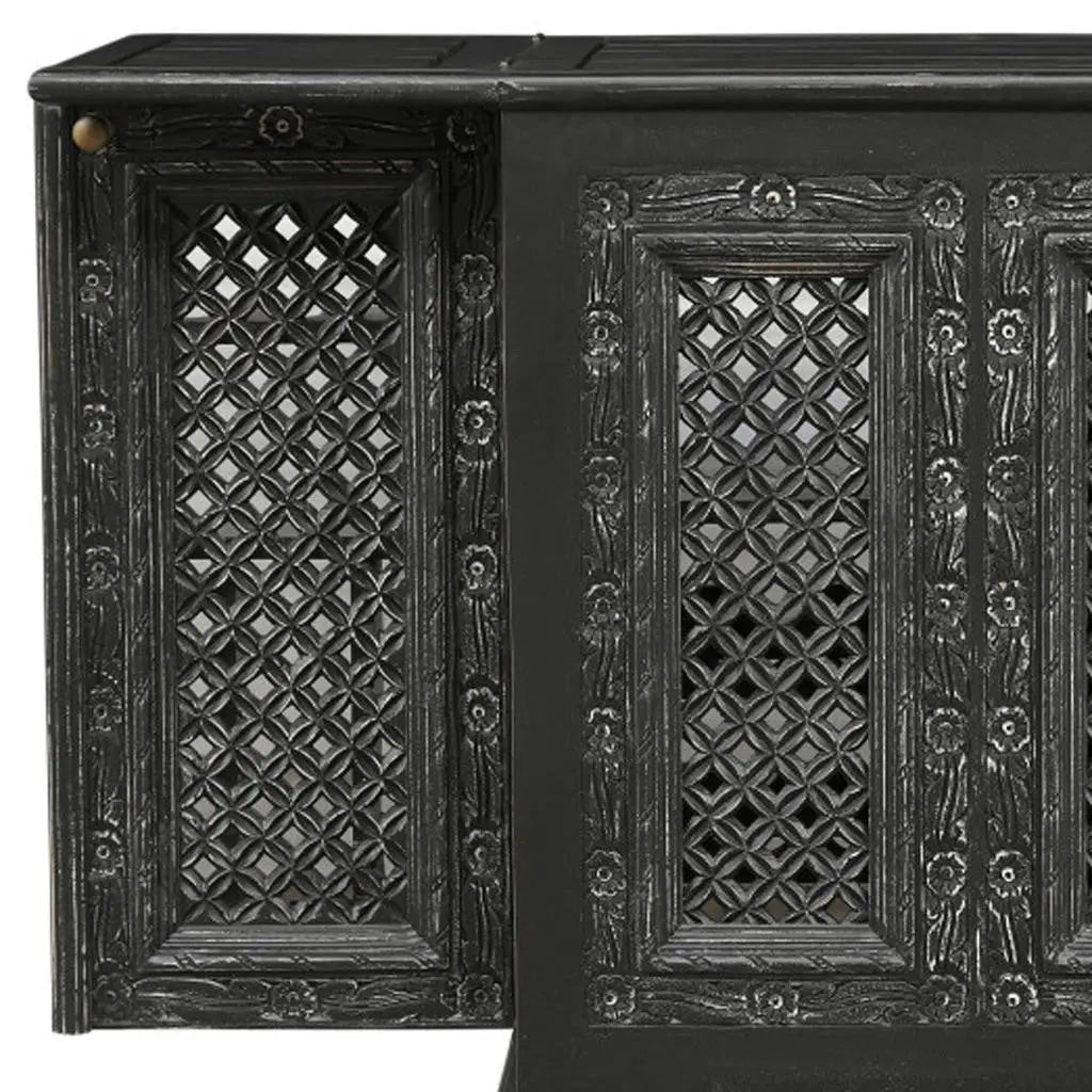 28" Black Solid Wood Carved Floral Bar Cabinet With Two Doors And One Drawer Homeroots Kitchen & Dining