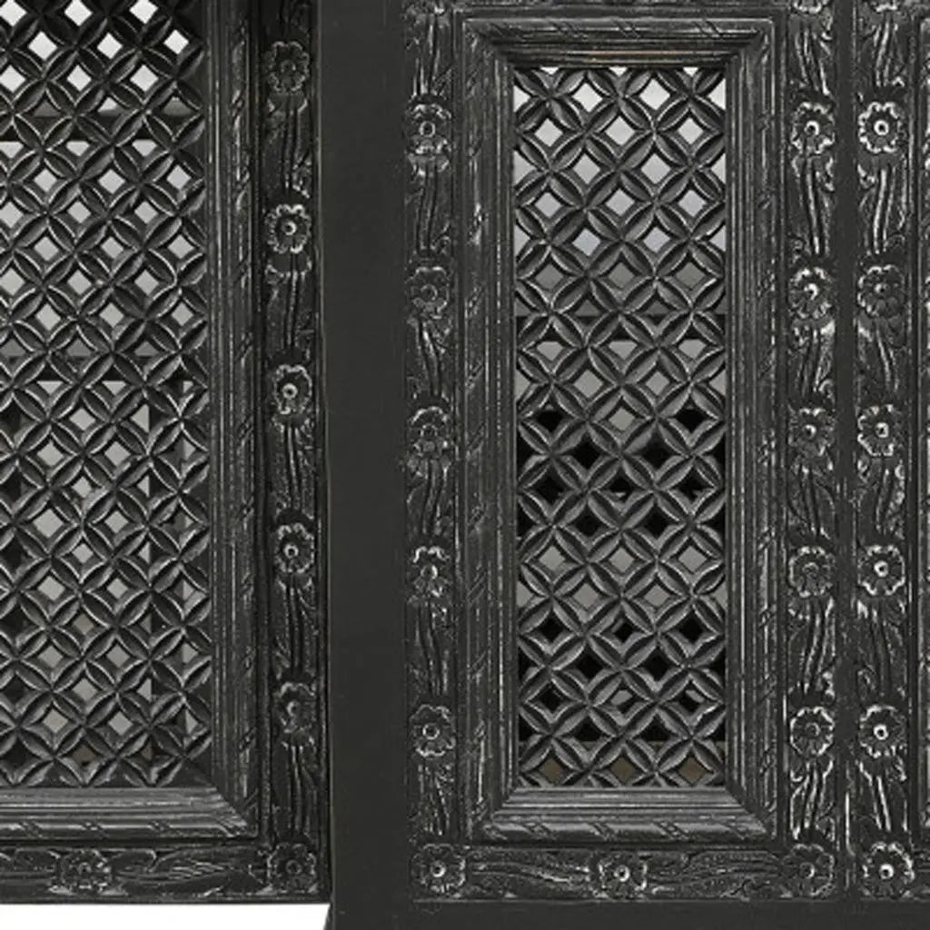 28" Black Solid Wood Carved Floral Bar Cabinet With Two Doors And One Drawer Homeroots Kitchen & Dining