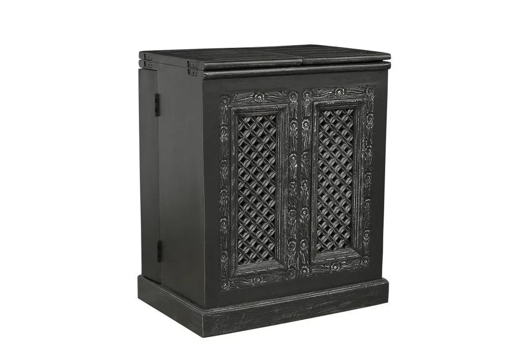 28" Black Solid Wood Carved Floral Bar Cabinet With Two Doors And One Drawer Homeroots Kitchen & Dining