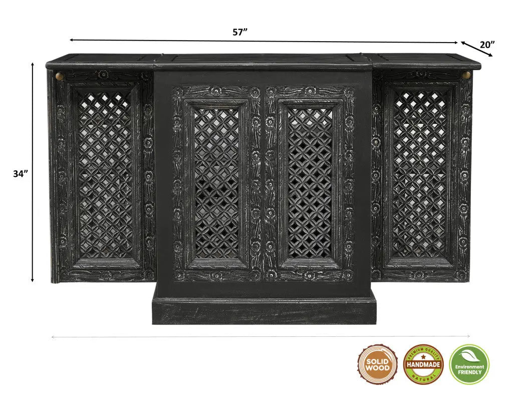 28" Black Solid Wood Carved Floral Bar Cabinet With Two Doors And One Drawer Homeroots Kitchen & Dining