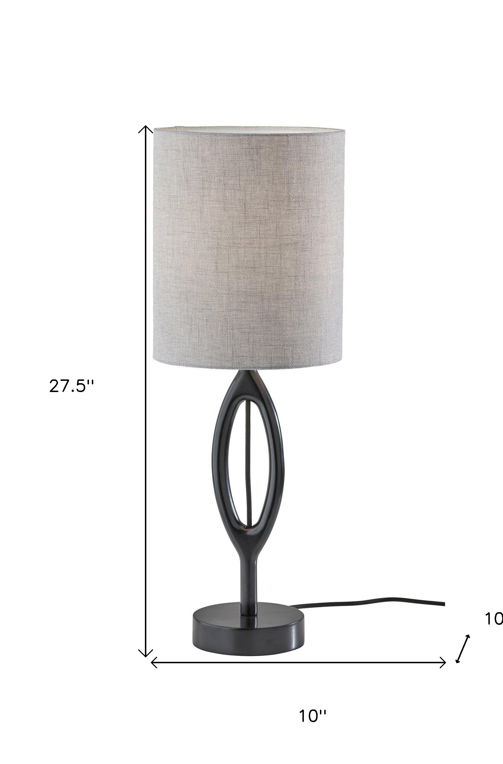 28" Black Solid Wood Round Table Lamp With Gray Drum Shade - GreatEagleInc