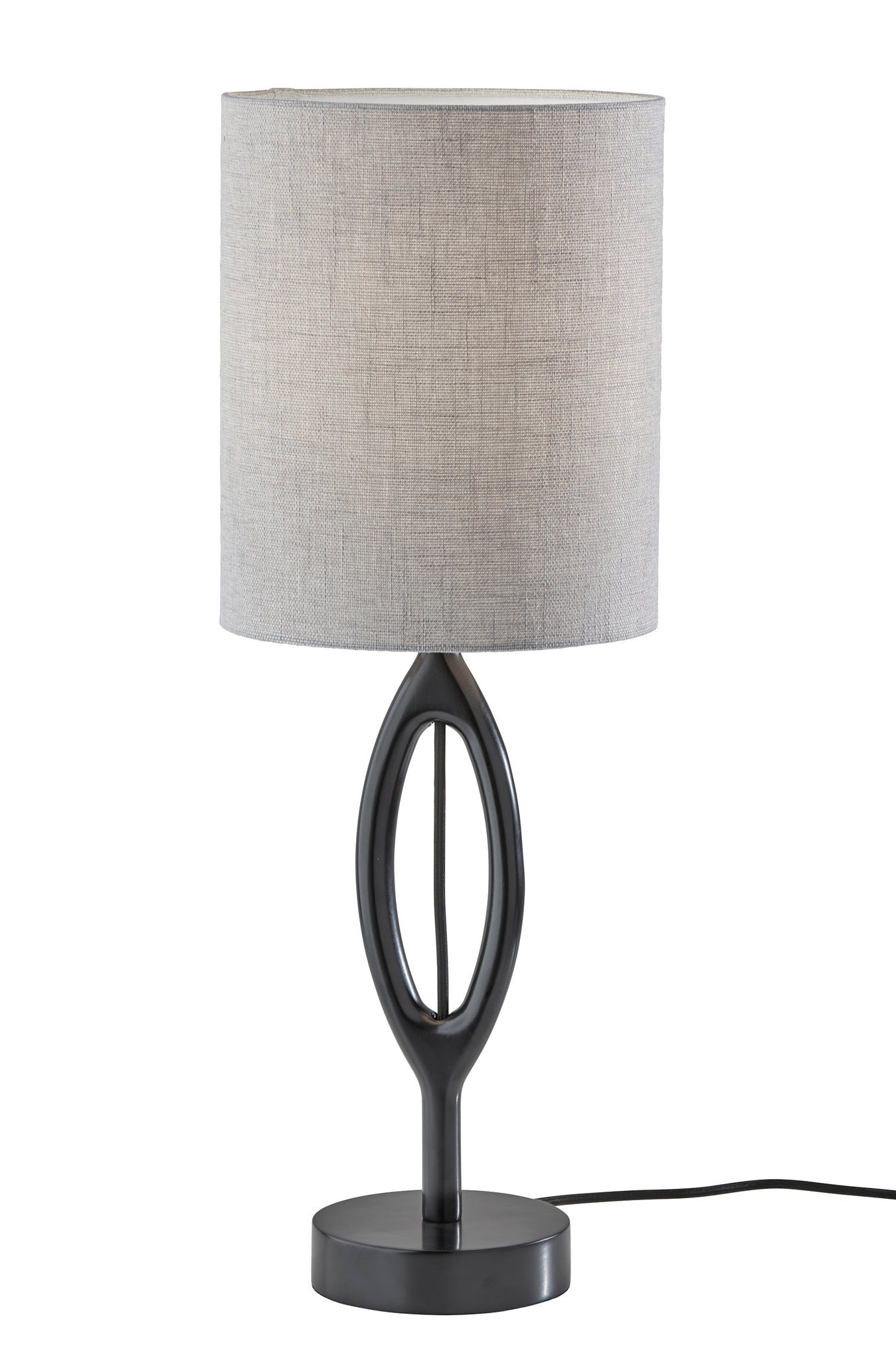 28" Black Solid Wood Round Table Lamp With Gray Drum Shade - GreatEagleInc