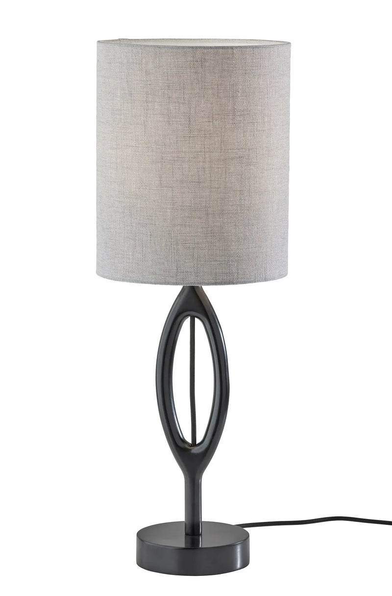 28" Black Solid Wood Round Table Lamp With Gray Drum Shade - GreatEagleInc