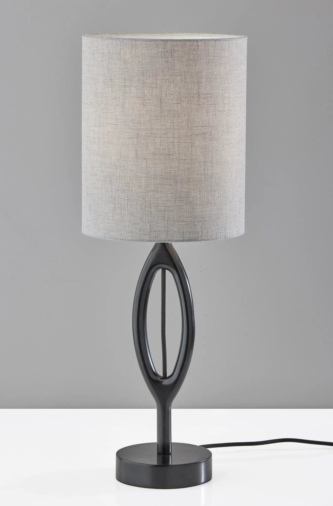 28" Black Solid Wood Round Table Lamp With Gray Drum Shade - GreatEagleInc