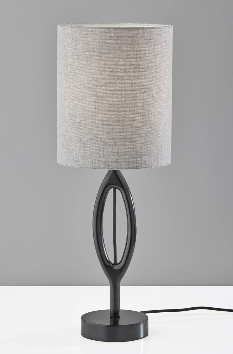 28" Black Solid Wood Round Table Lamp With Gray Drum Shade - GreatEagleInc