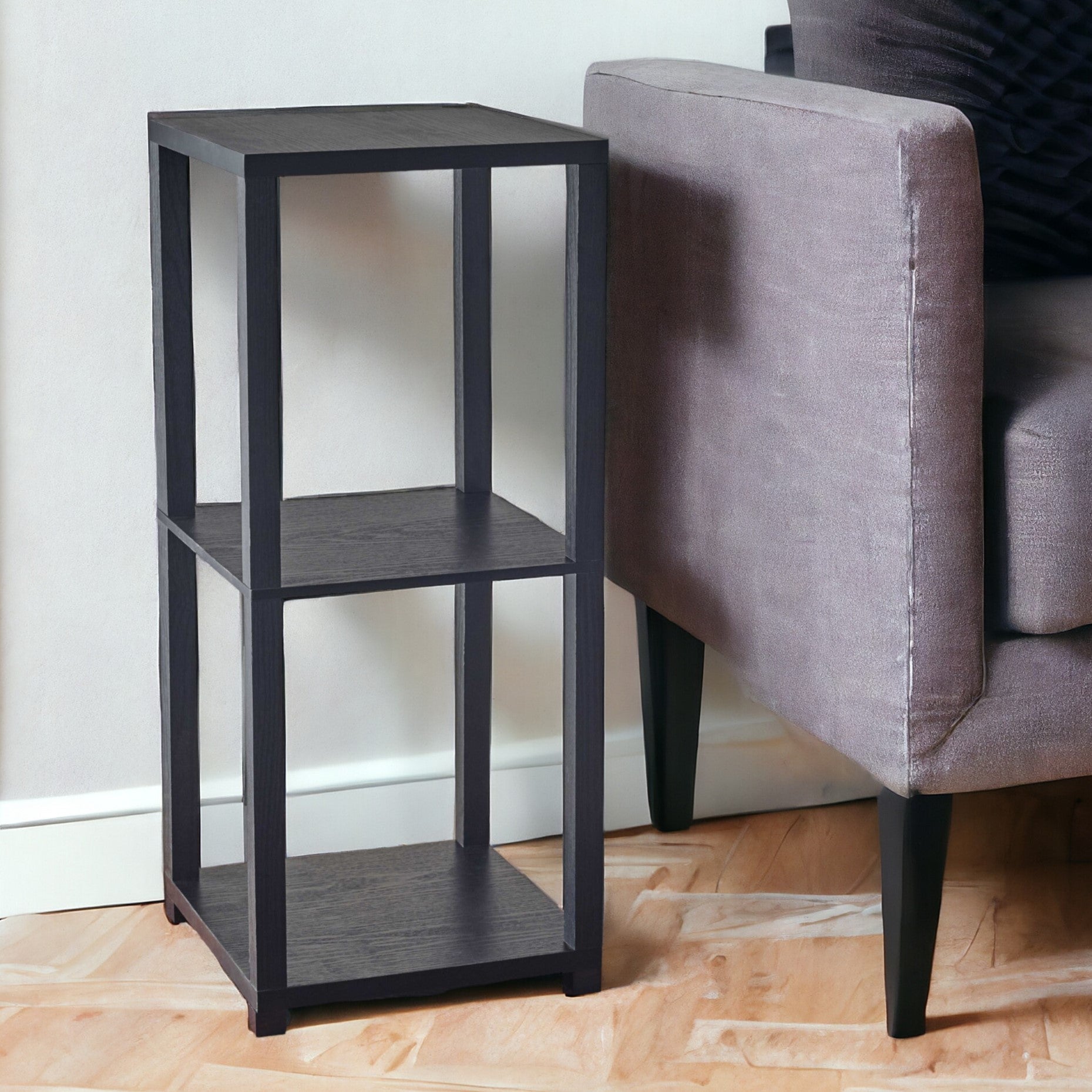 28" Black Square End Table With Two Shelves - GreatEagleInc