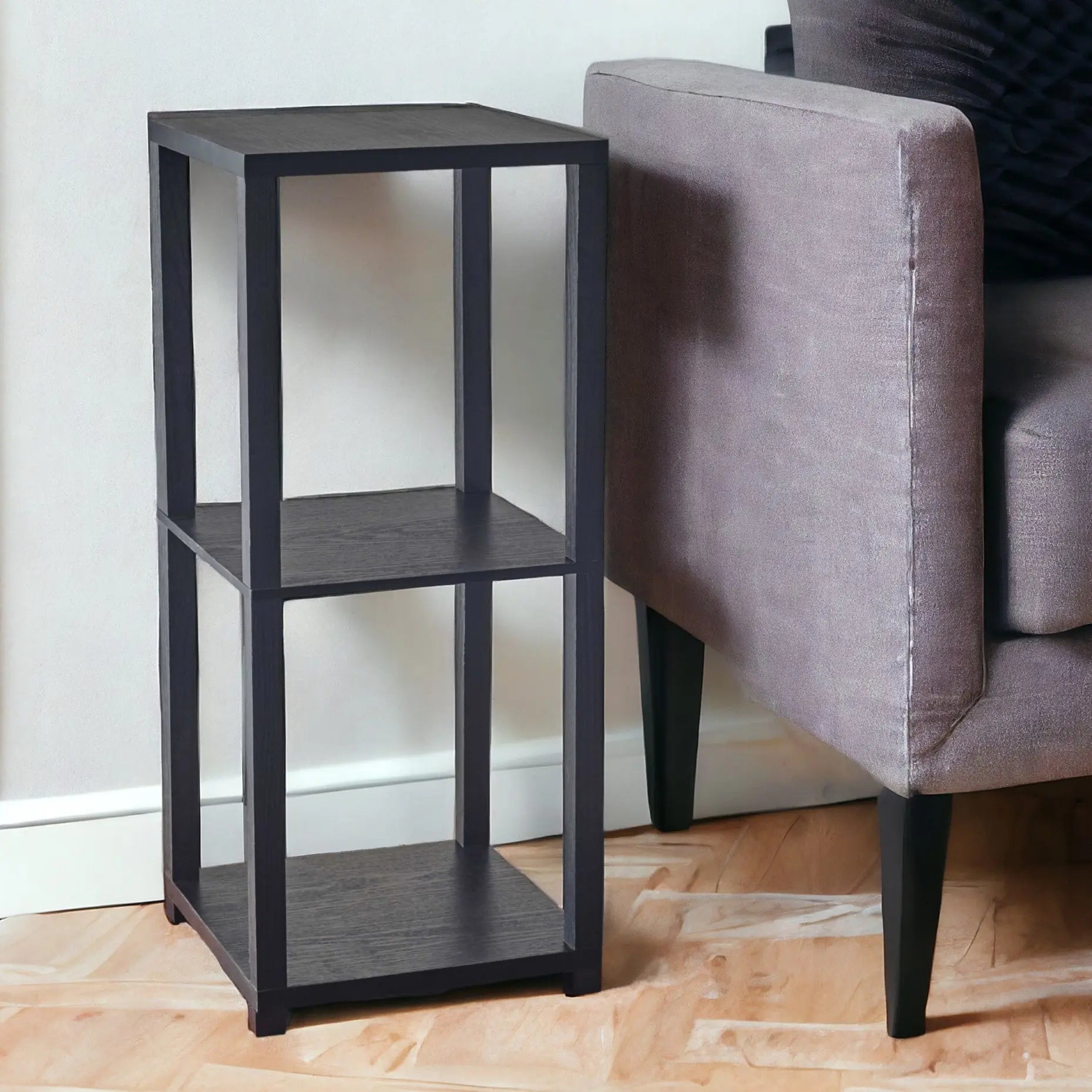 28" Black Square End Table With Two Shelves - GreatEagleInc
