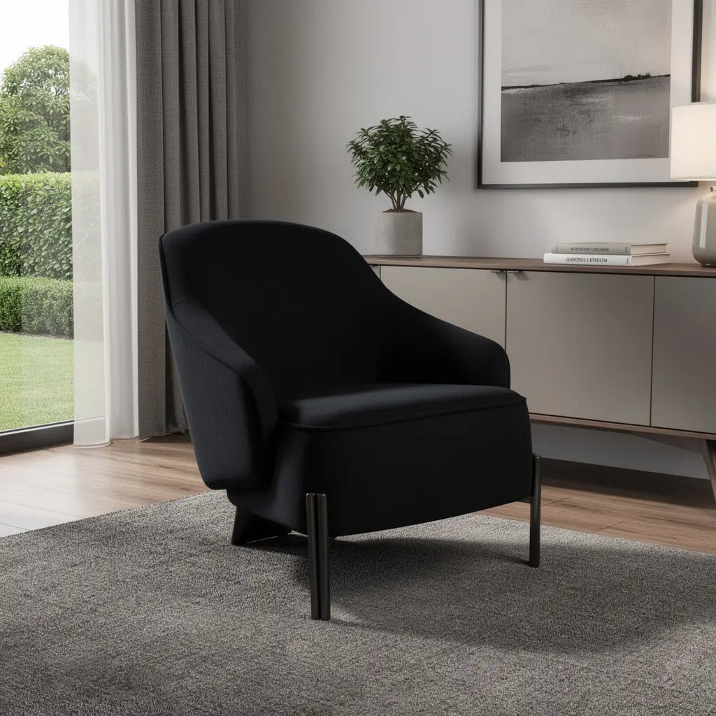 28" Black Velvet and Metal Lounge Chair Homeroots Living Room