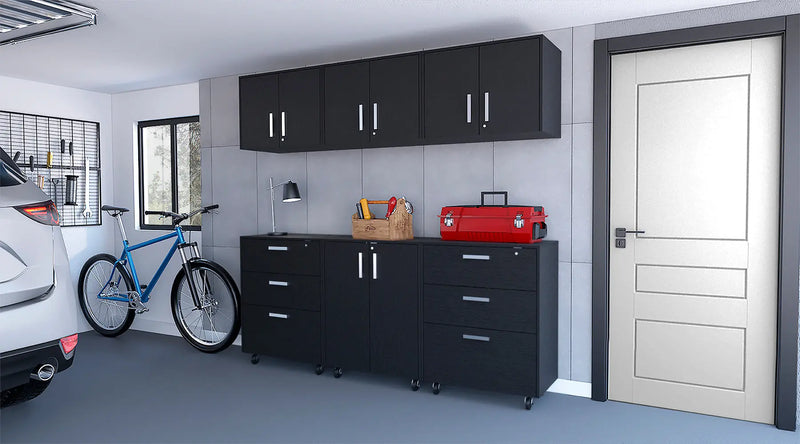 28" Black Wall mounted Accent Cabinet With Eight Shelves And Six Drawers - GreatEagleInc