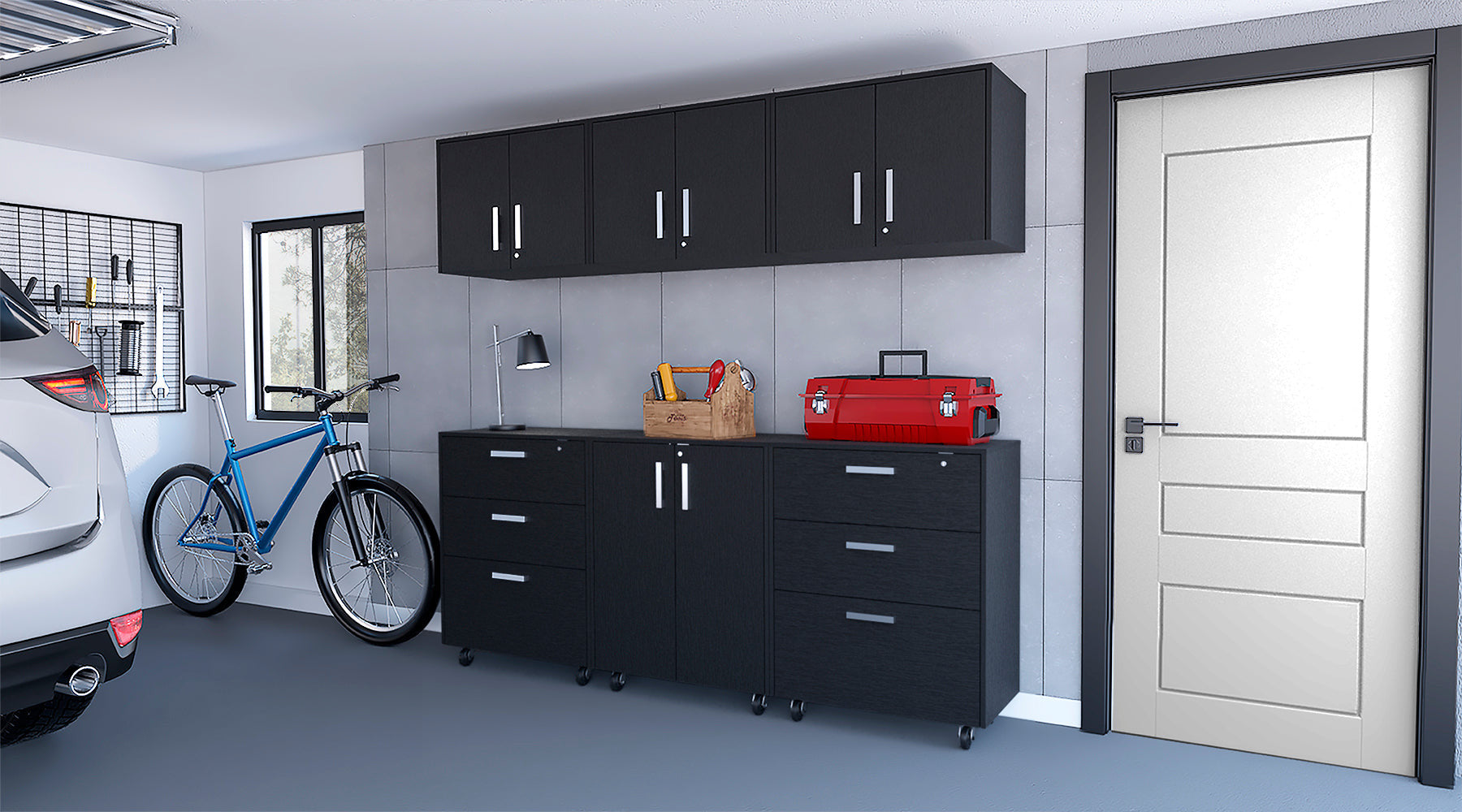 28" Black Wall mounted Accent Cabinet With Eight Shelves And Six Drawers - GreatEagleInc