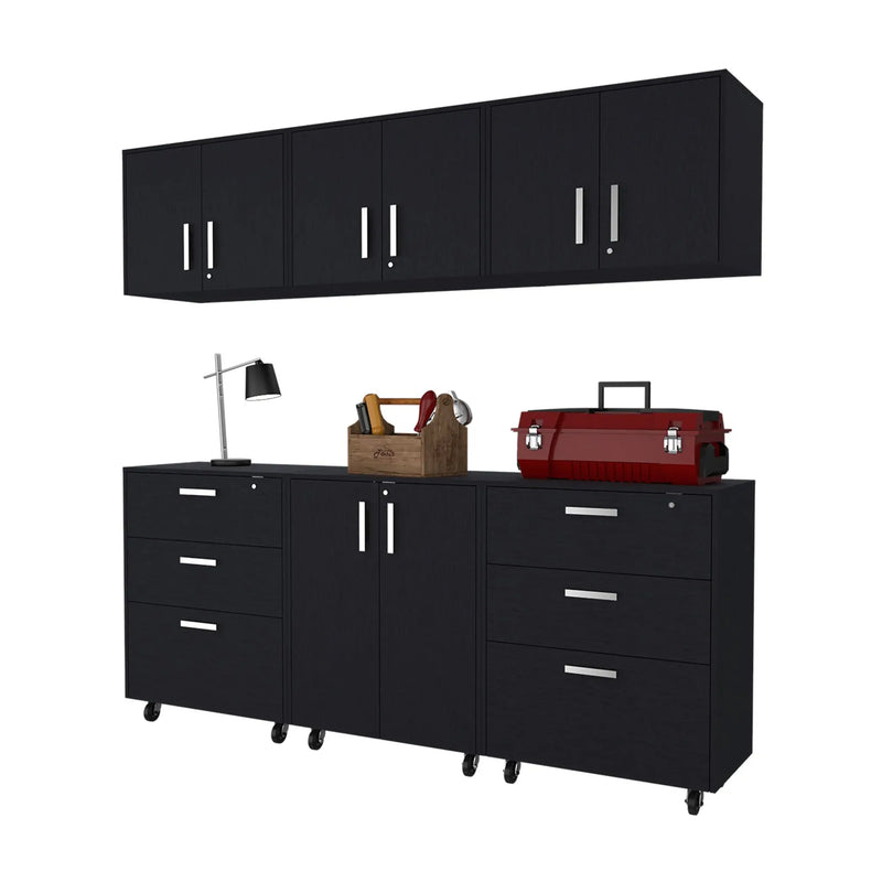 28" Black Wall mounted Accent Cabinet With Eight Shelves And Six Drawers - GreatEagleInc
