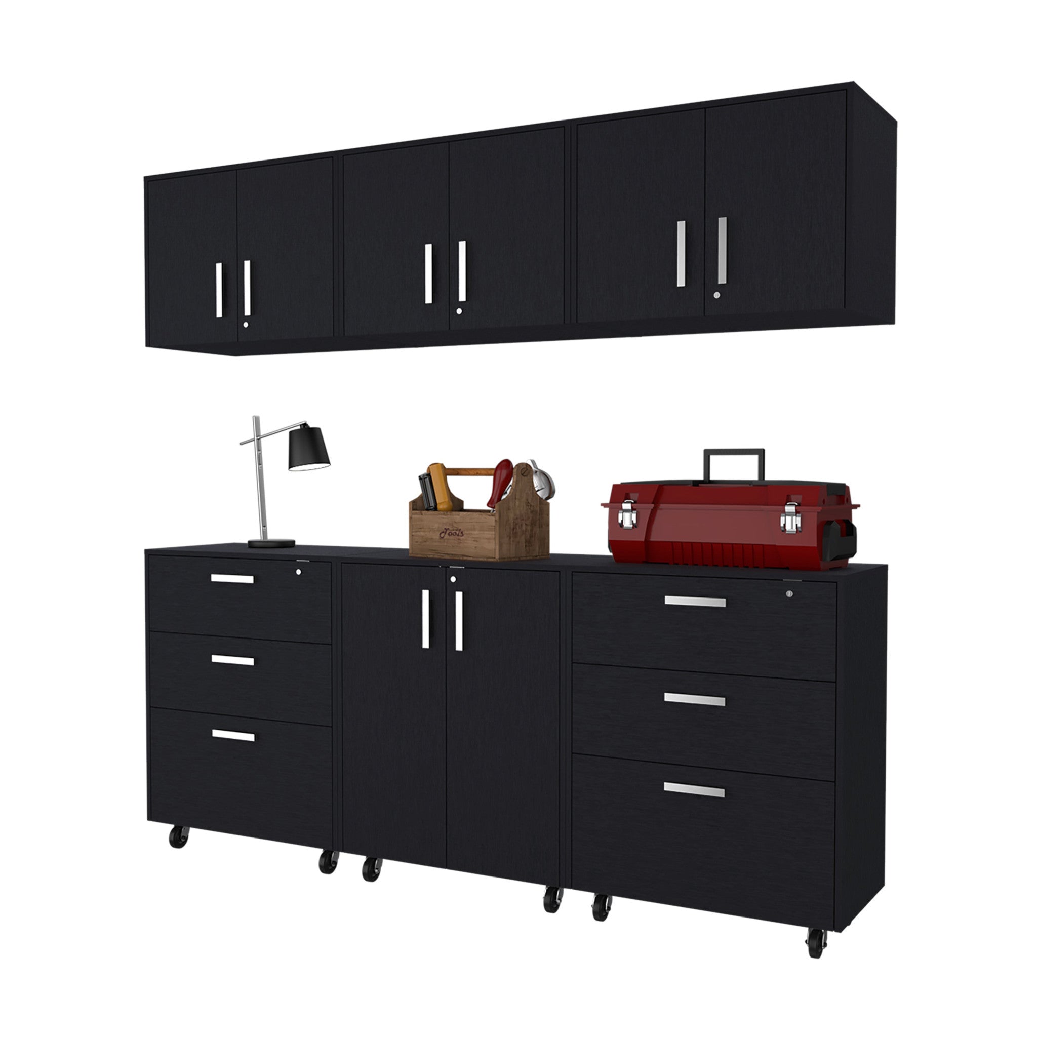 28" Black Wall mounted Accent Cabinet With Eight Shelves And Six Drawers - GreatEagleInc