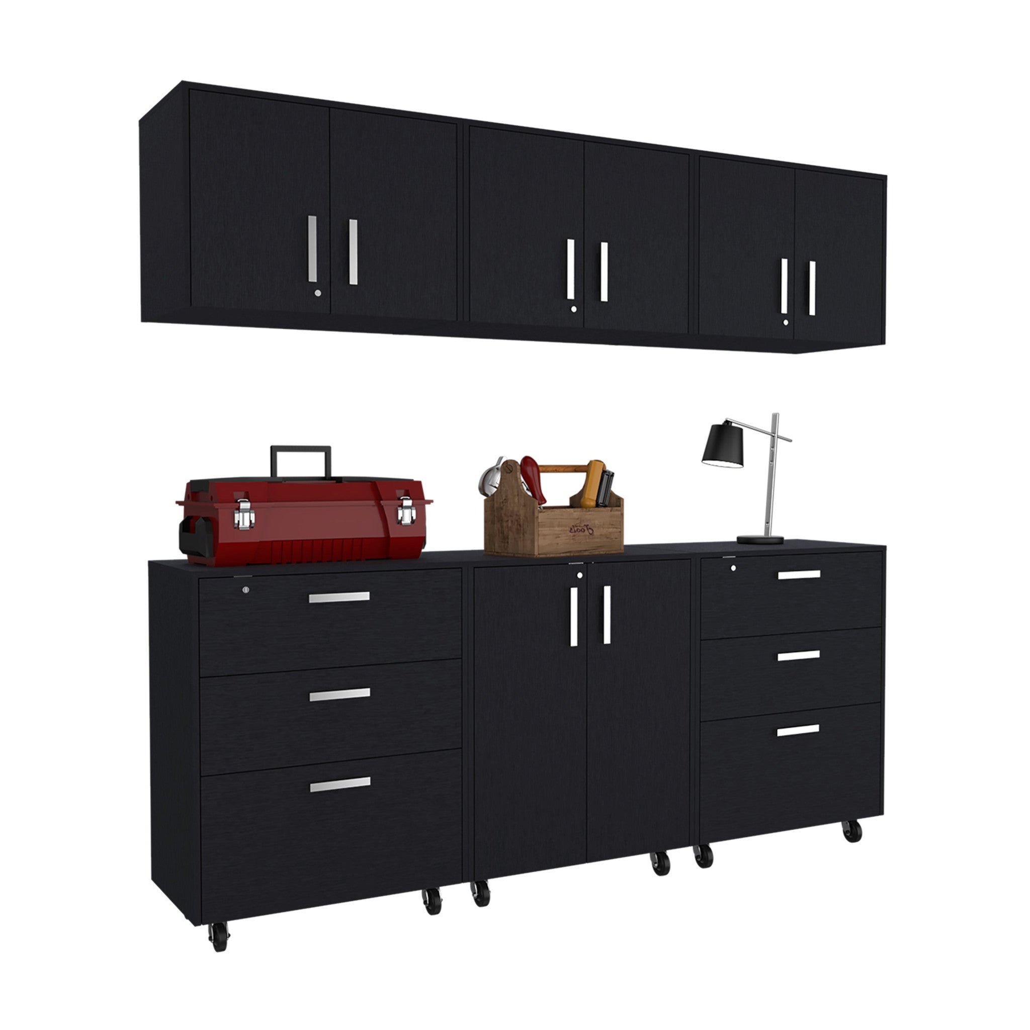 28" Black Wall mounted Accent Cabinet With Eight Shelves And Six Drawers - GreatEagleInc