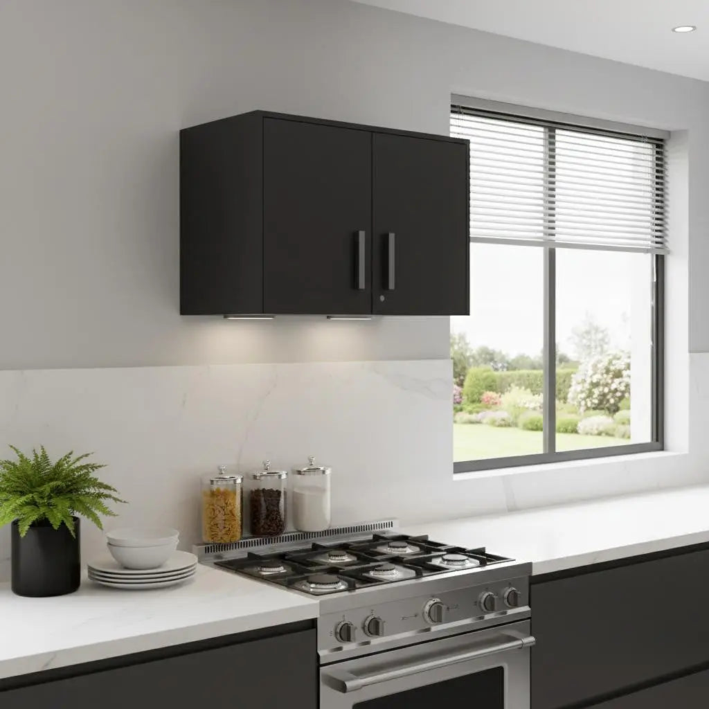 28" Black Wall mounted Accent Cabinet With Four Shelves And Six Drawers Homeroots Kitchen & Dining