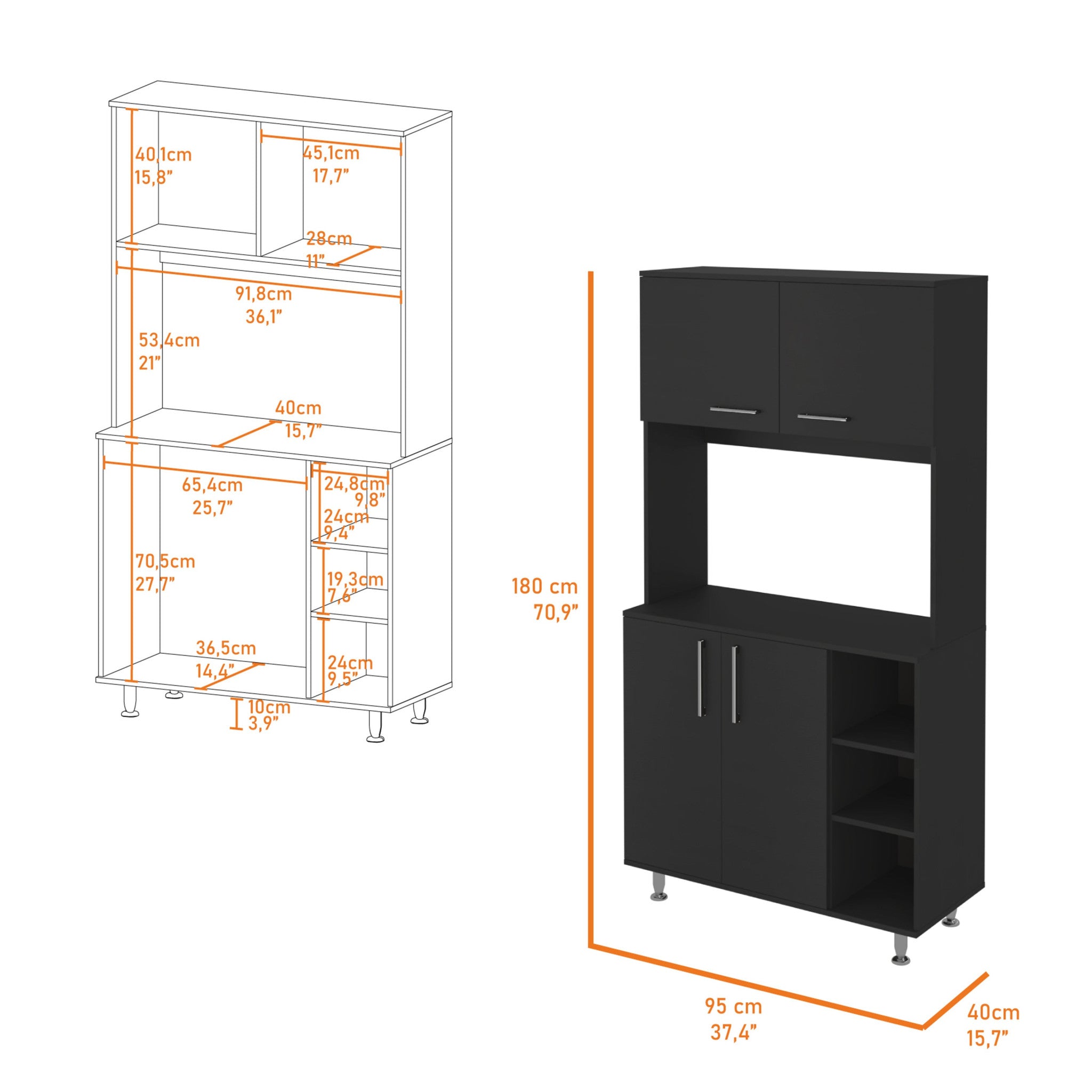 28" Black Wall mounted Accent Cabinet With Nine Shelves And Three Drawers - GreatEagleInc