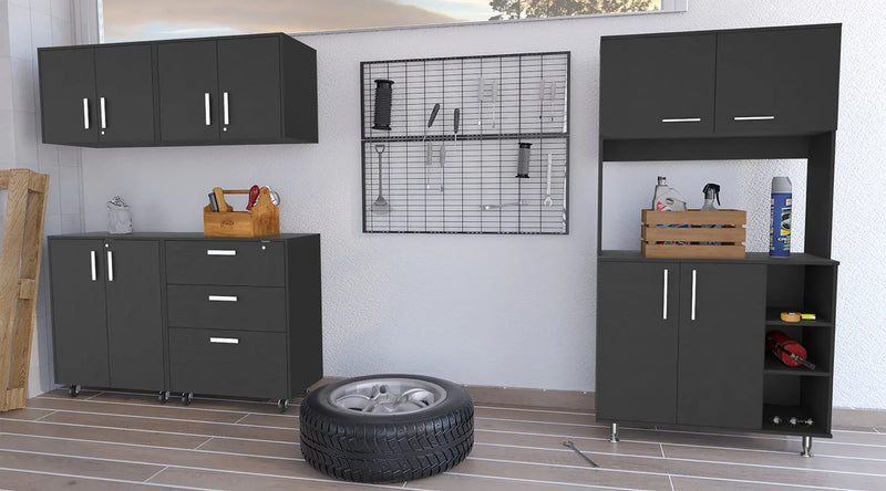 28" Black Wall mounted Accent Cabinet With Nine Shelves And Three Drawers - GreatEagleInc