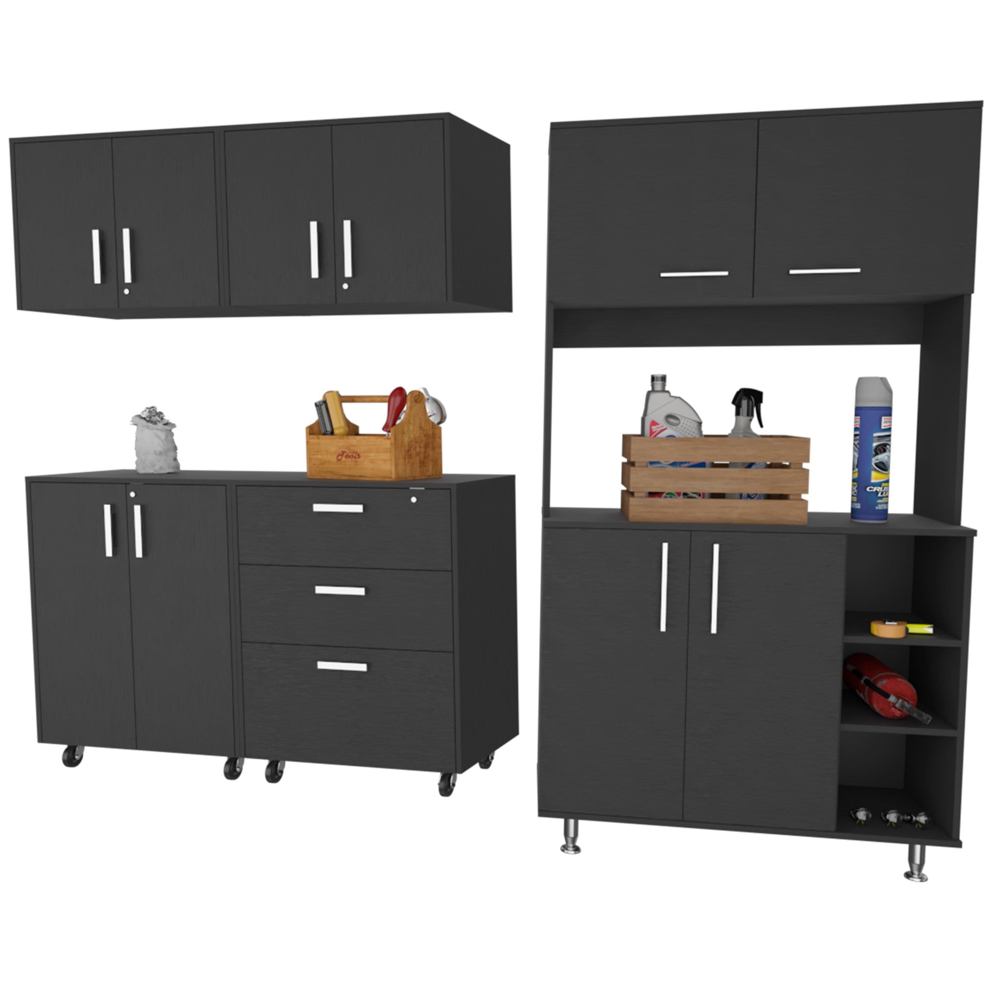 28" Black Wall mounted Accent Cabinet With Nine Shelves And Three Drawers - GreatEagleInc