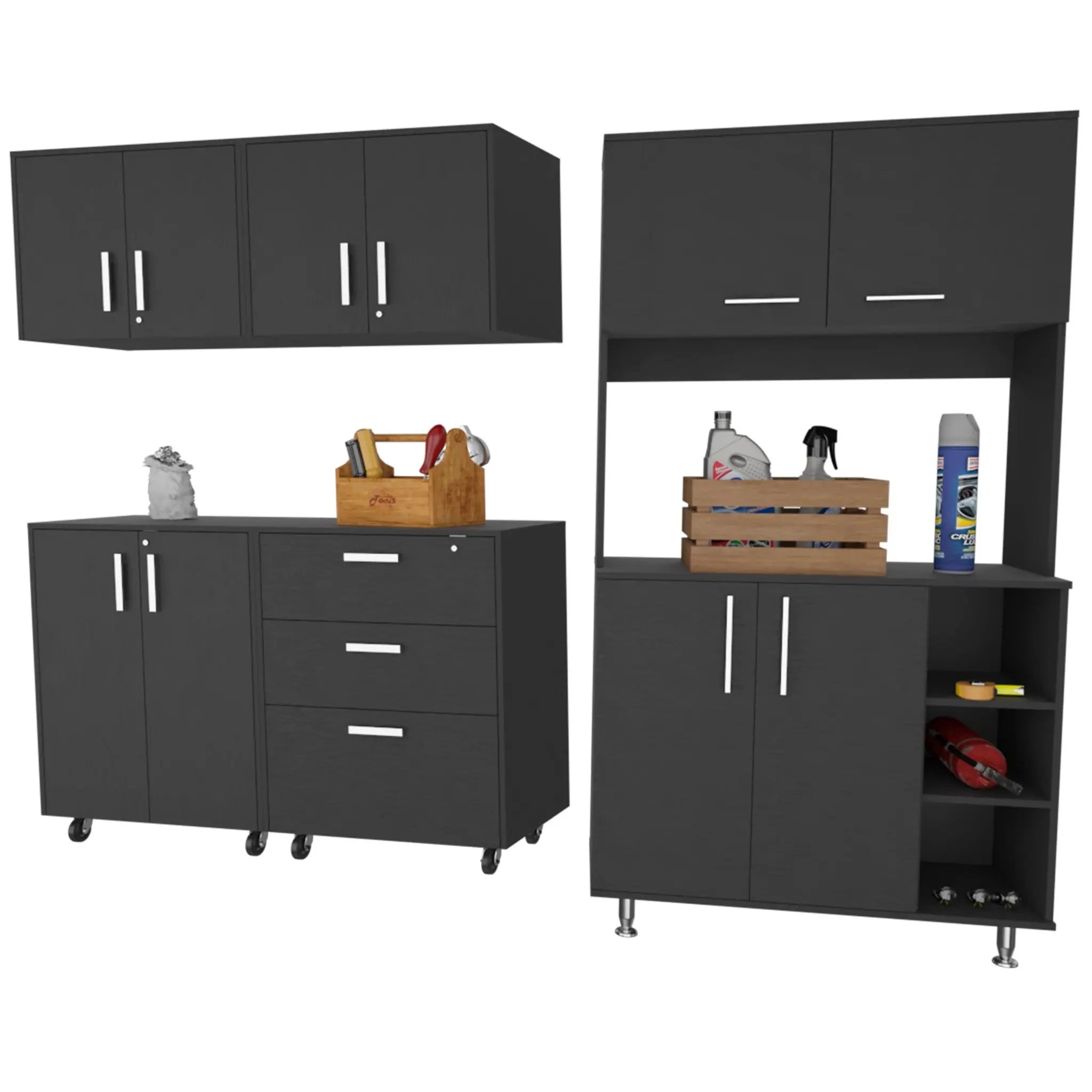28" Black Wall mounted Accent Cabinet With Nine Shelves And Three Drawers - GreatEagleInc