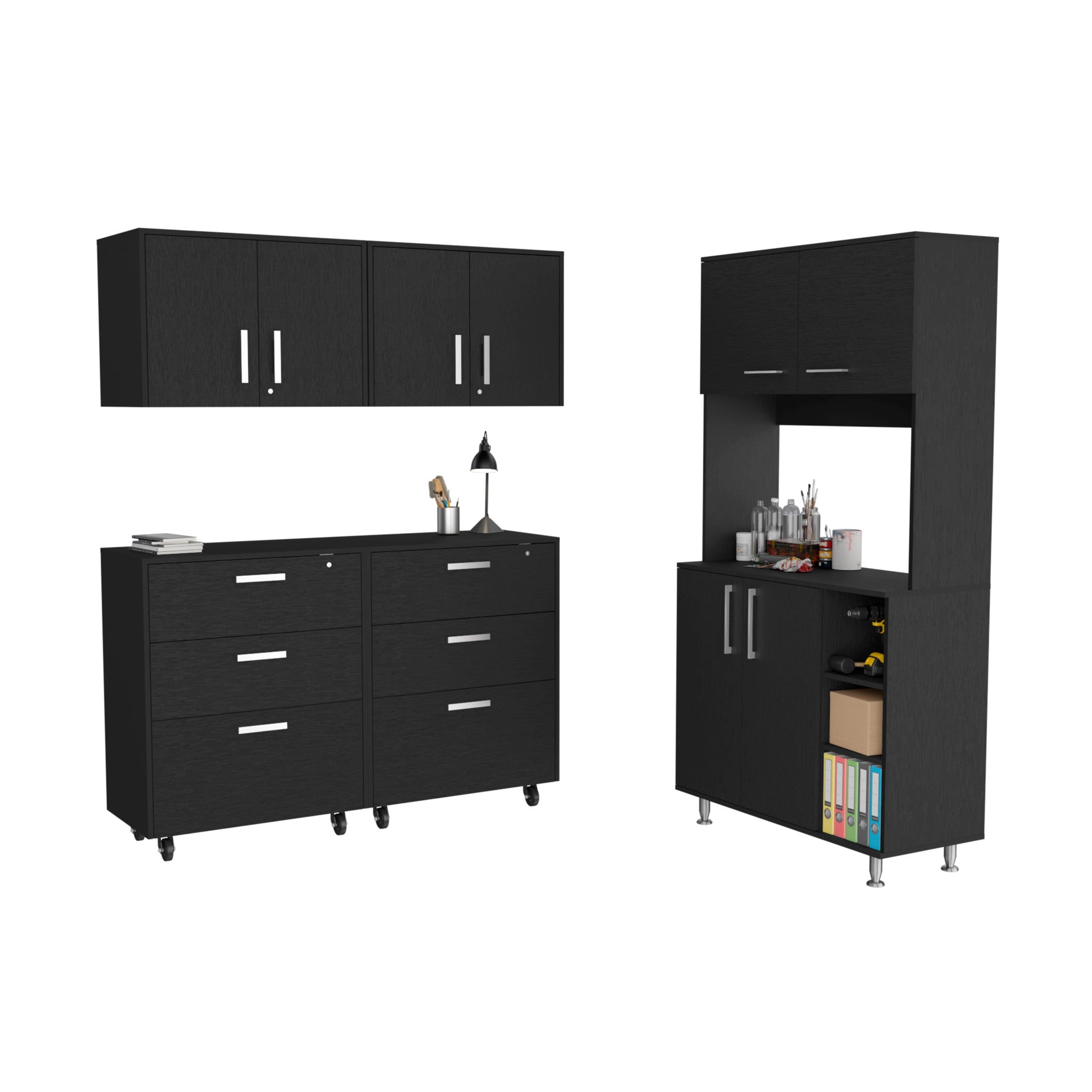 28" Black Wall mounted Accent Cabinet With Seven Shelves And Six Drawers - GreatEagleInc