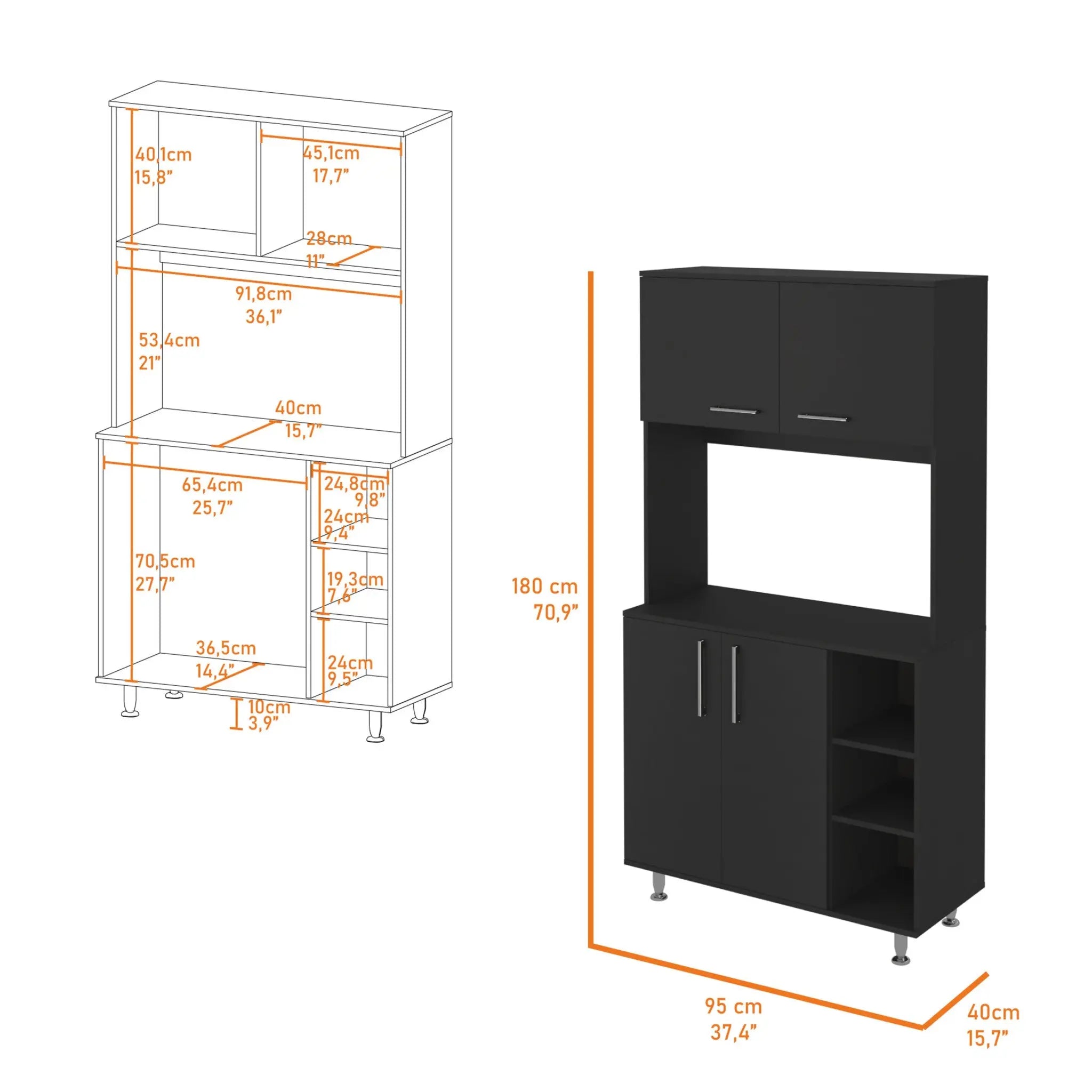 28" Black Wall mounted Accent Cabinet With Seven Shelves And Six Drawers - GreatEagleInc