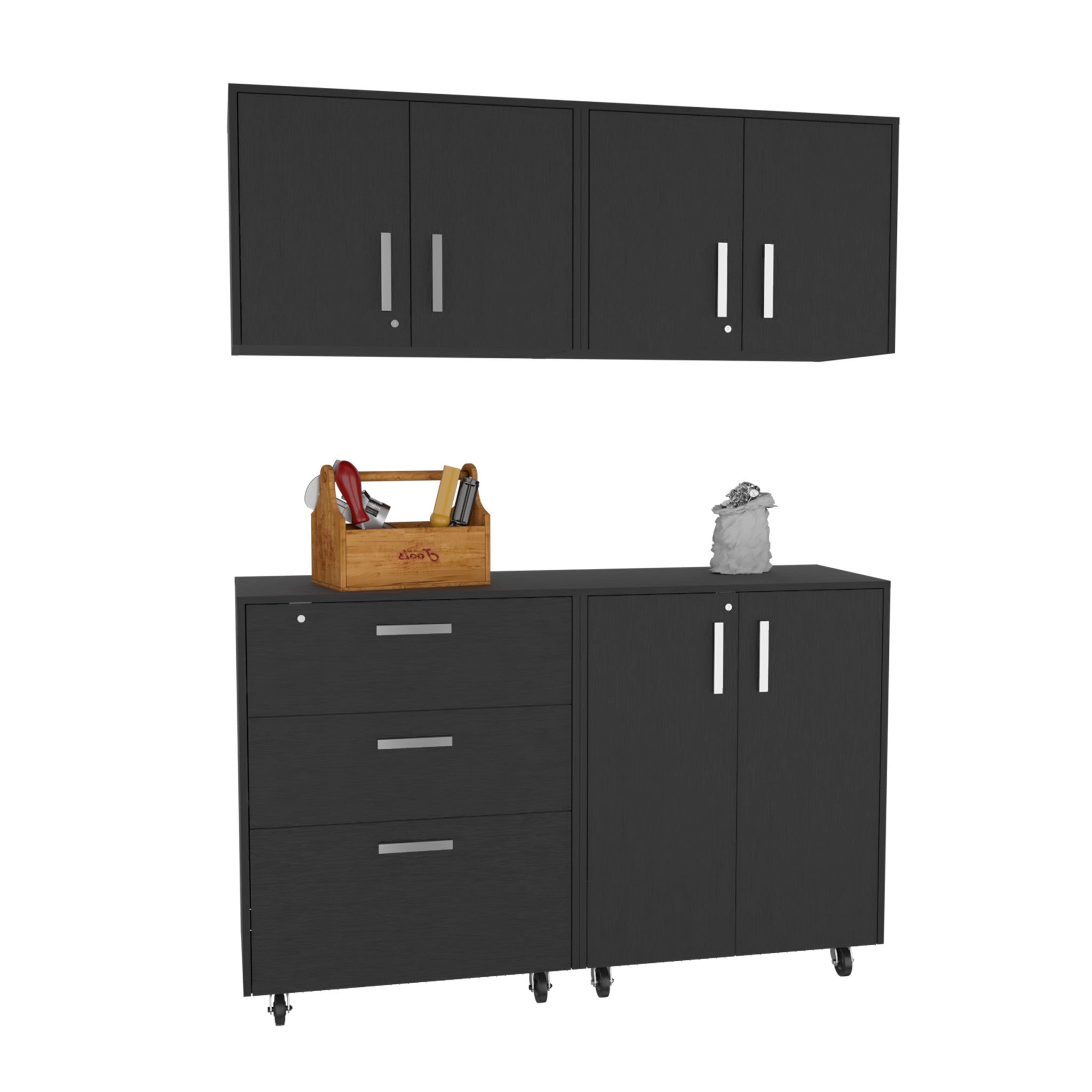 28" Black Wall mounted Accent Cabinet With Six Shelves And Three Drawers - GreatEagleInc
