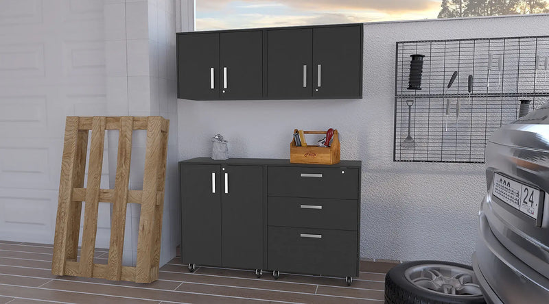 28" Black Wall mounted Accent Cabinet With Six Shelves And Three Drawers - GreatEagleInc