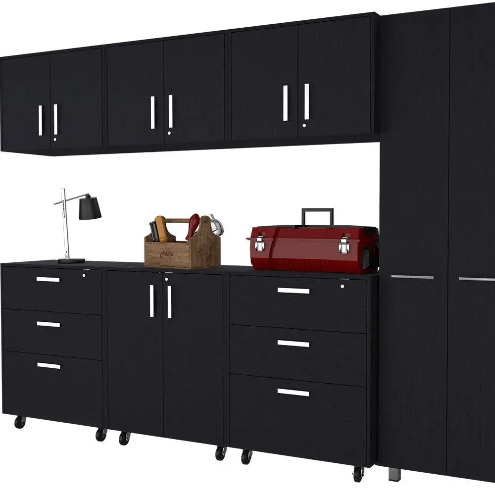 28" Black Wall mounted Accent Cabinet With Twelve Shelves And Six Drawers - GreatEagleInc