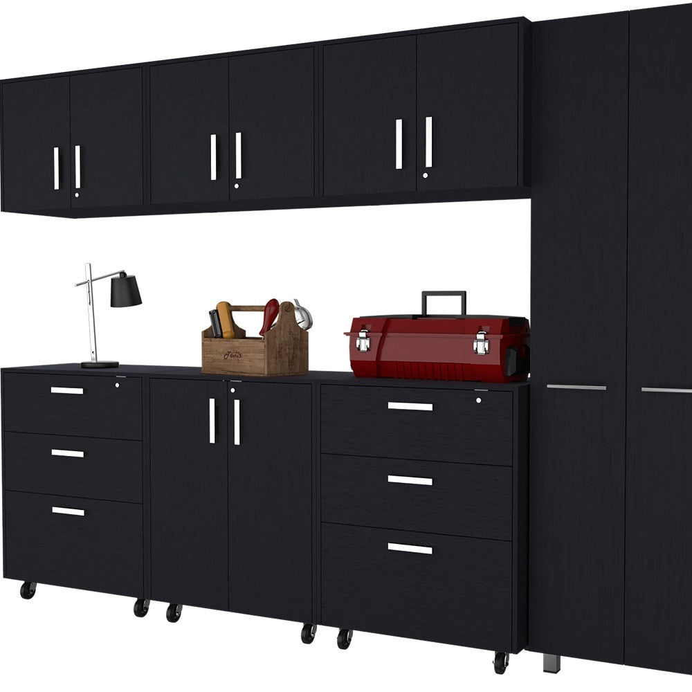 28" Black Wall mounted Accent Cabinet With Twelve Shelves And Six Drawers - GreatEagleInc