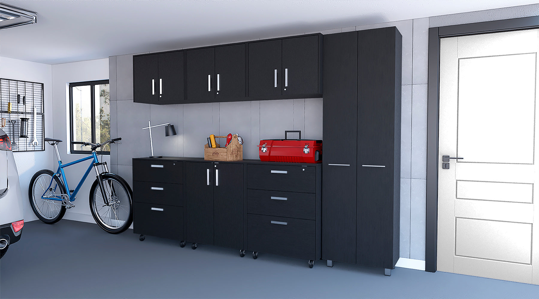 28" Black Wall mounted Accent Cabinet With Twelve Shelves And Six Drawers - GreatEagleInc
