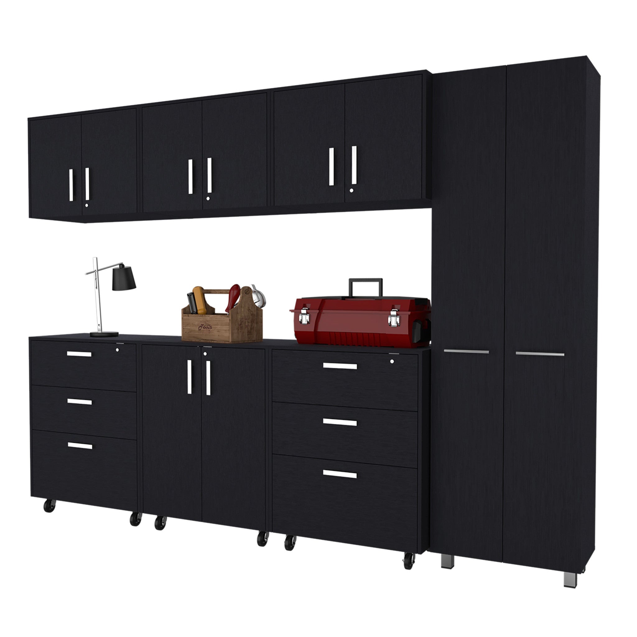 28" Black Wall mounted Accent Cabinet With Twelve Shelves And Six Drawers - GreatEagleInc