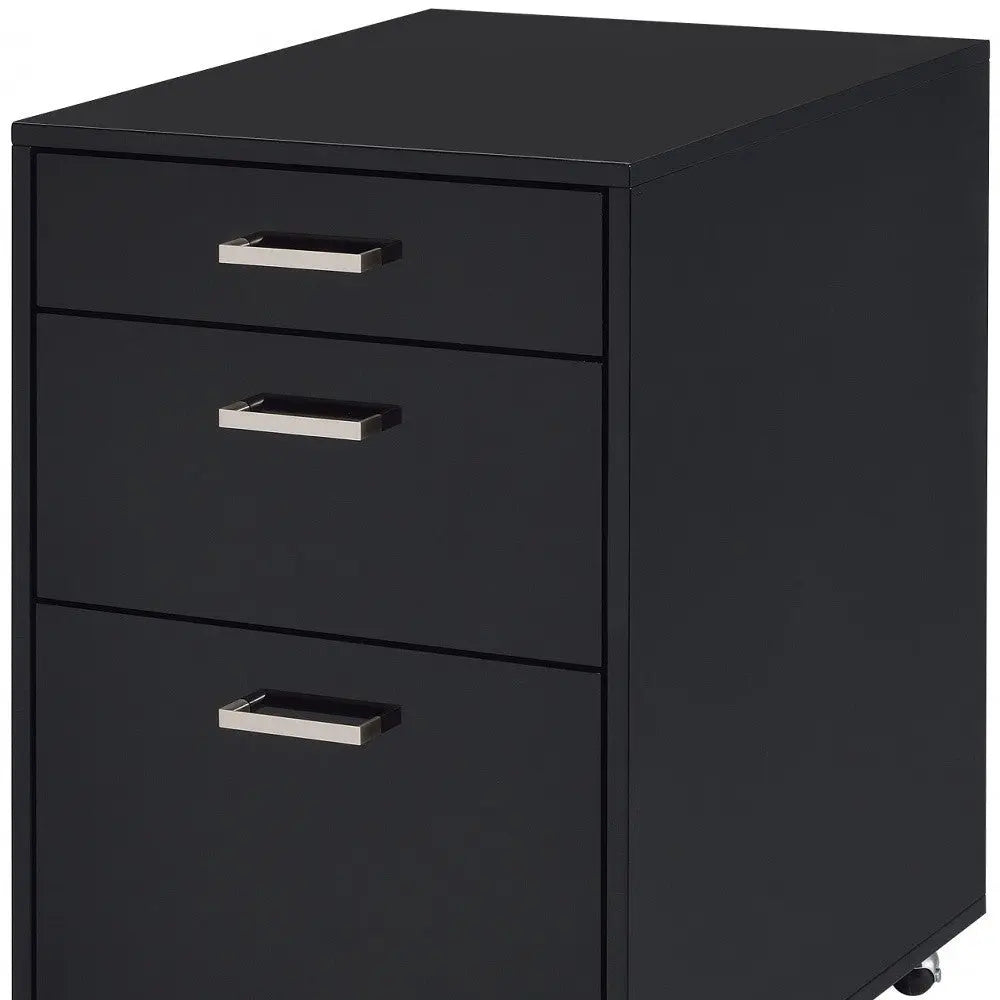 28" Black Wood And Metal Three Drawers Filing Cabinet - GreatEagleInc