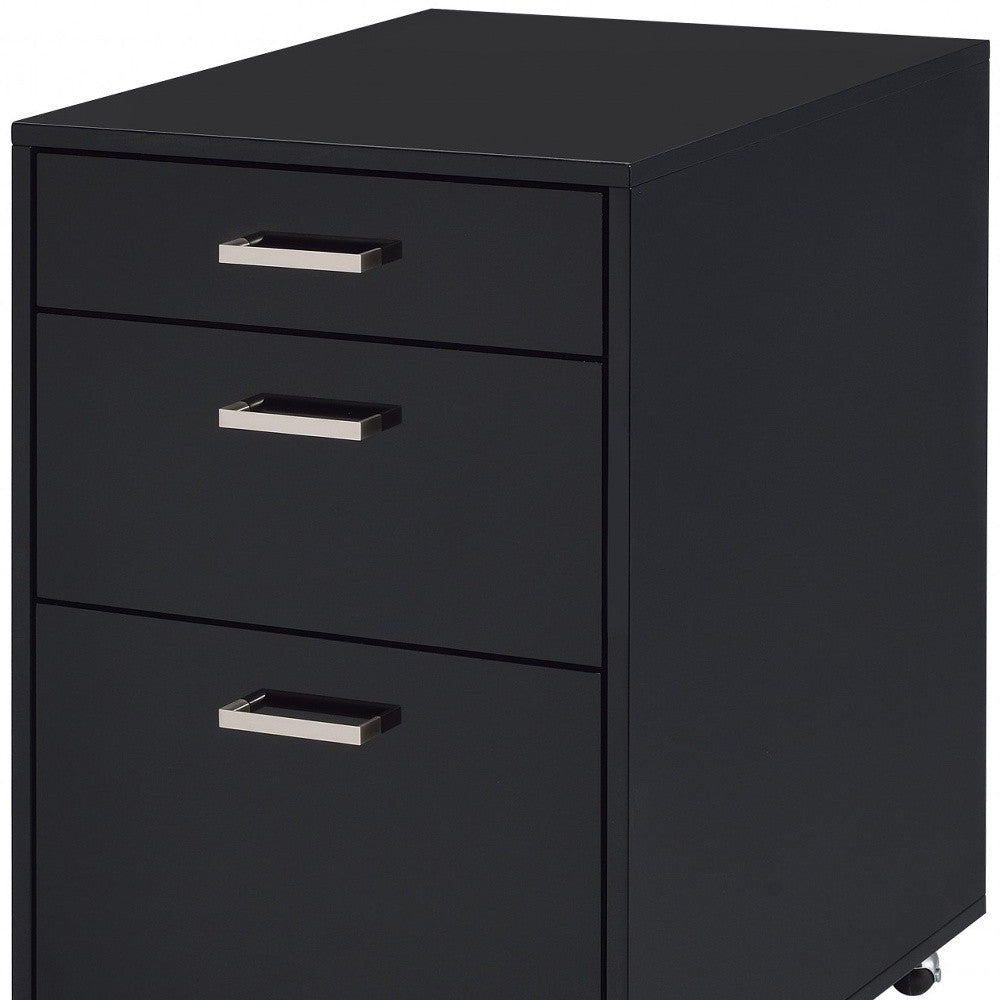 28" Black Wood And Metal Three Drawers Filing Cabinet - GreatEagleInc
