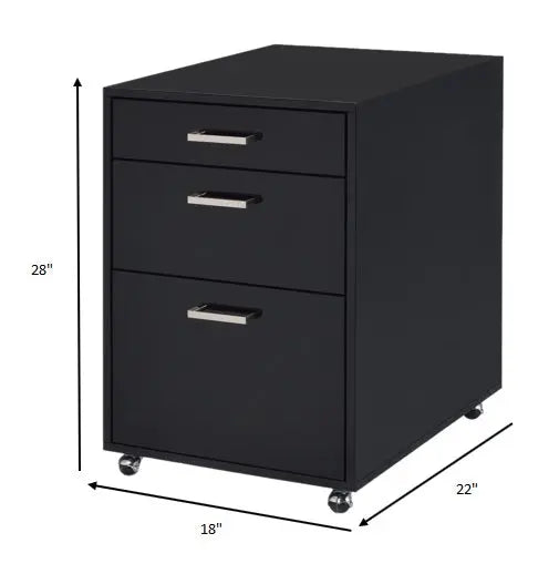 28" Black Wood And Metal Three Drawers Filing Cabinet - GreatEagleInc