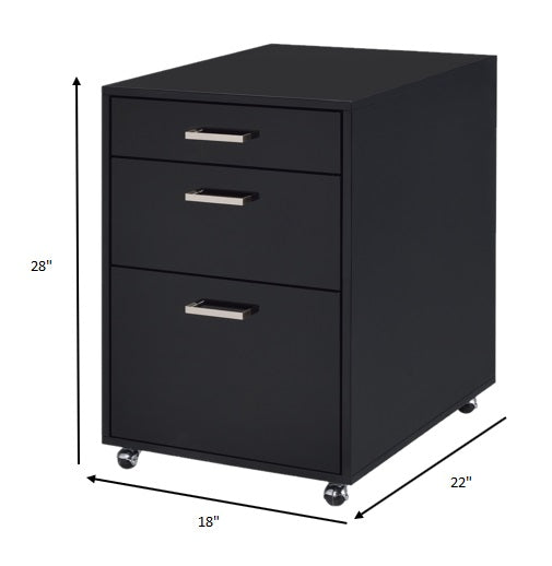 28" Black Wood And Metal Three Drawers Filing Cabinet - GreatEagleInc