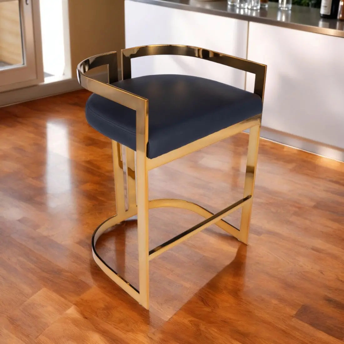 28" Black and Gold Iron Low Back Counter Height Bar Chair Homeroots Living Room