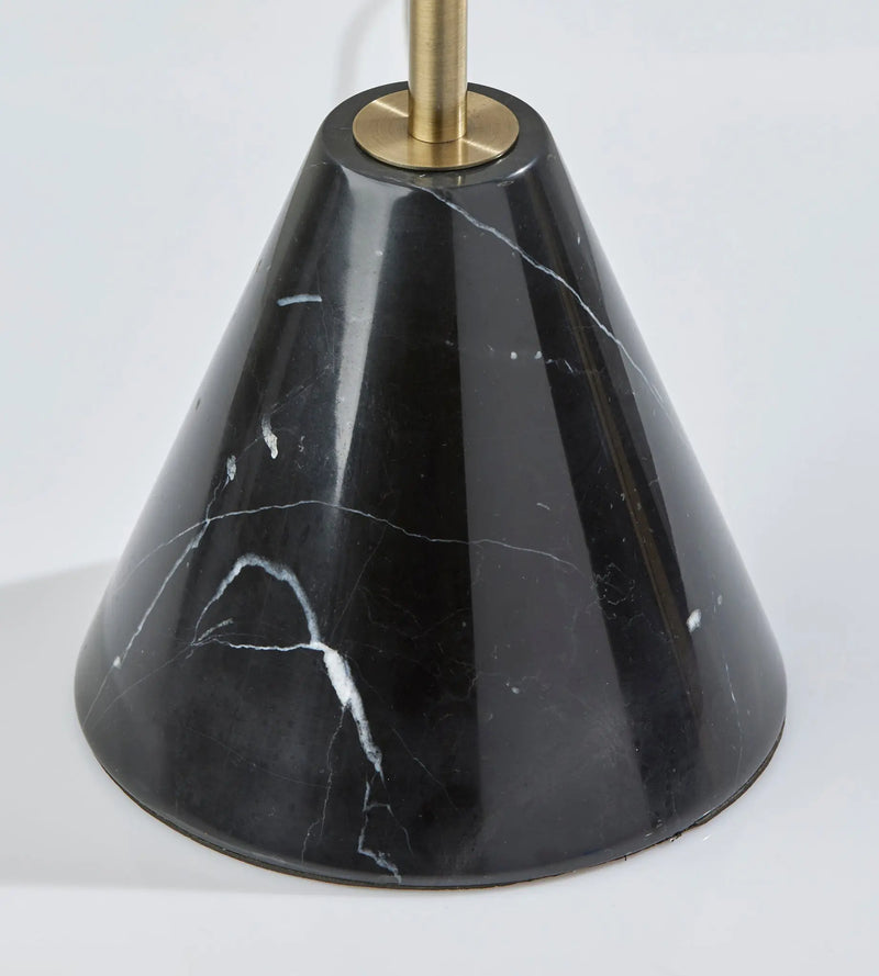 28" Black and Gold Marble and Metal Table Lamp With Beige Drum Shade - GreatEagleInc
