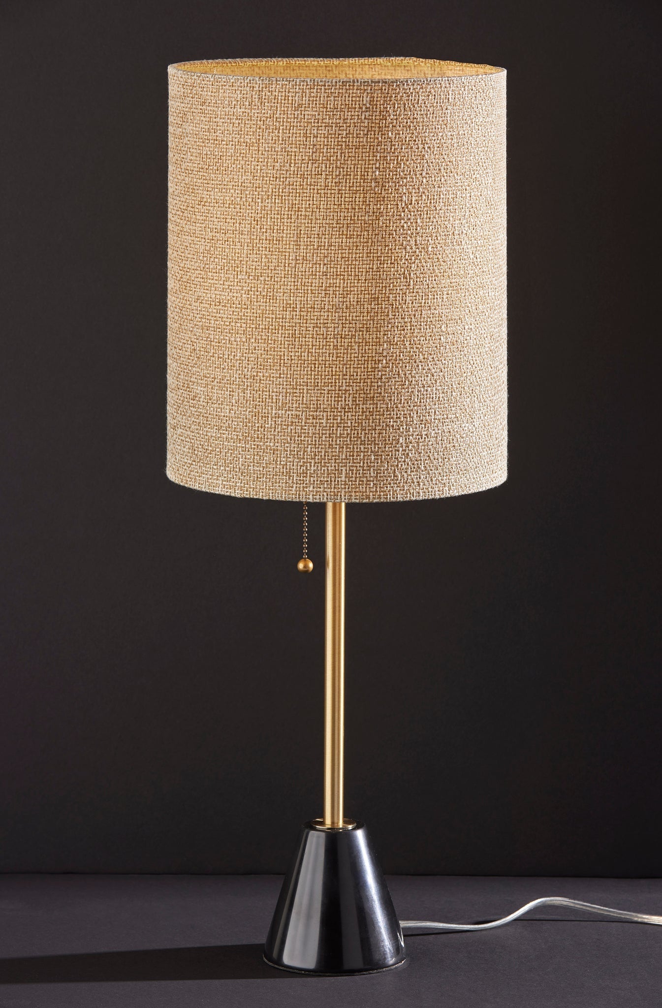 28" Black and Gold Marble and Metal Table Lamp With Beige Drum Shade - GreatEagleInc