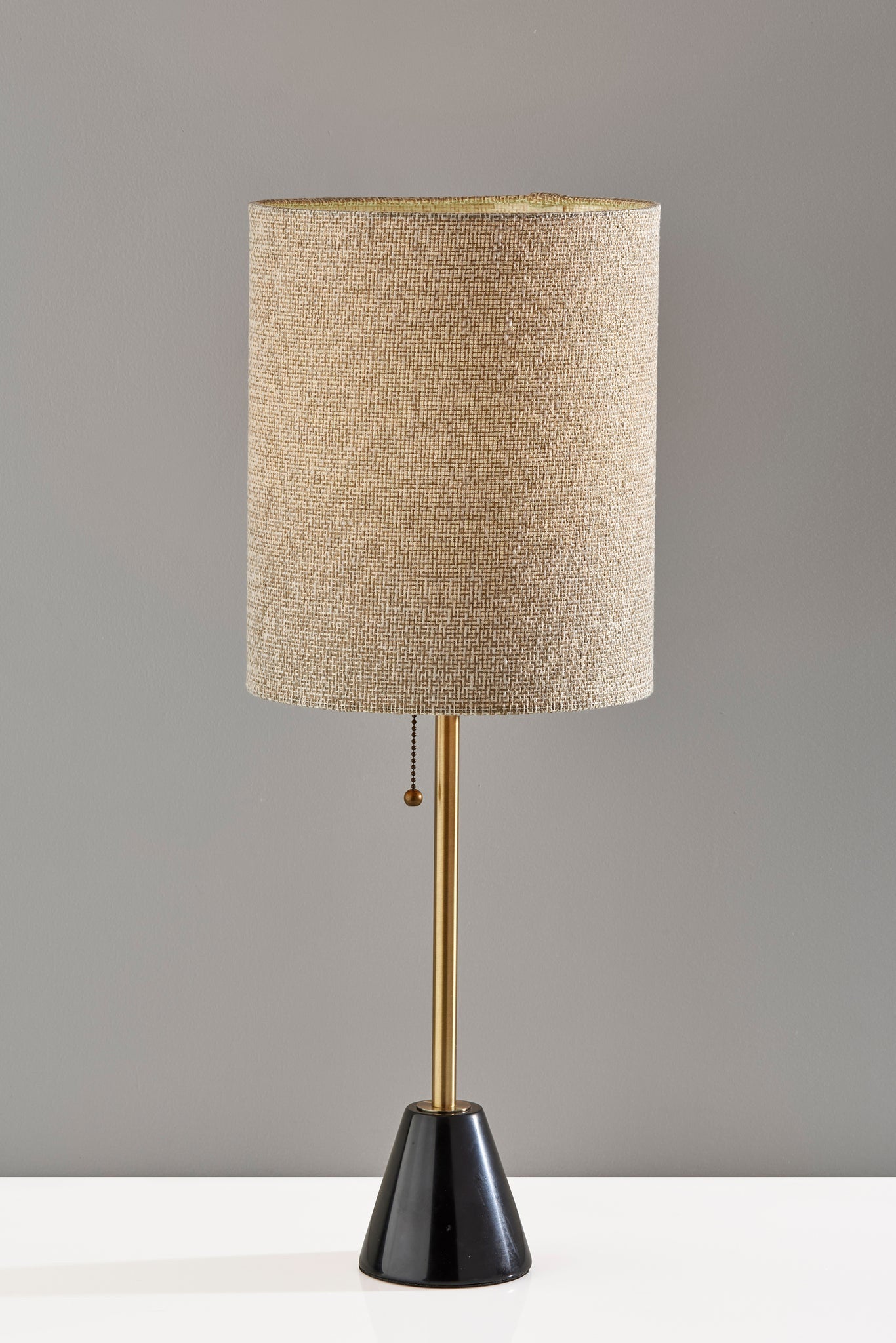 28" Black and Gold Marble and Metal Table Lamp With Beige Drum Shade - GreatEagleInc