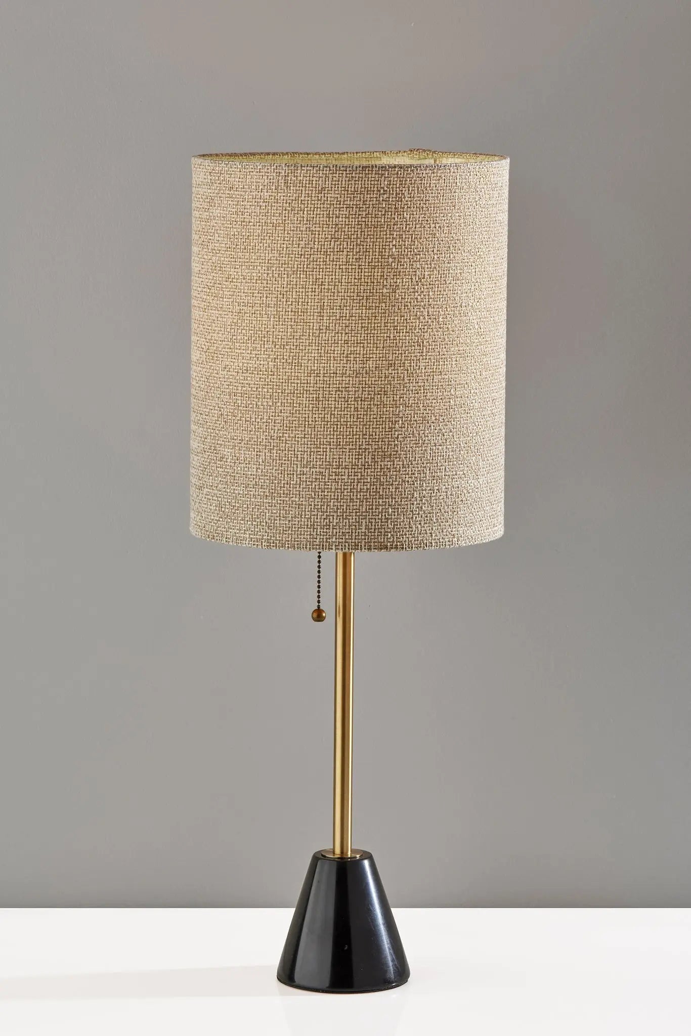 28" Black and Gold Marble and Metal Table Lamp With Beige Drum Shade - GreatEagleInc