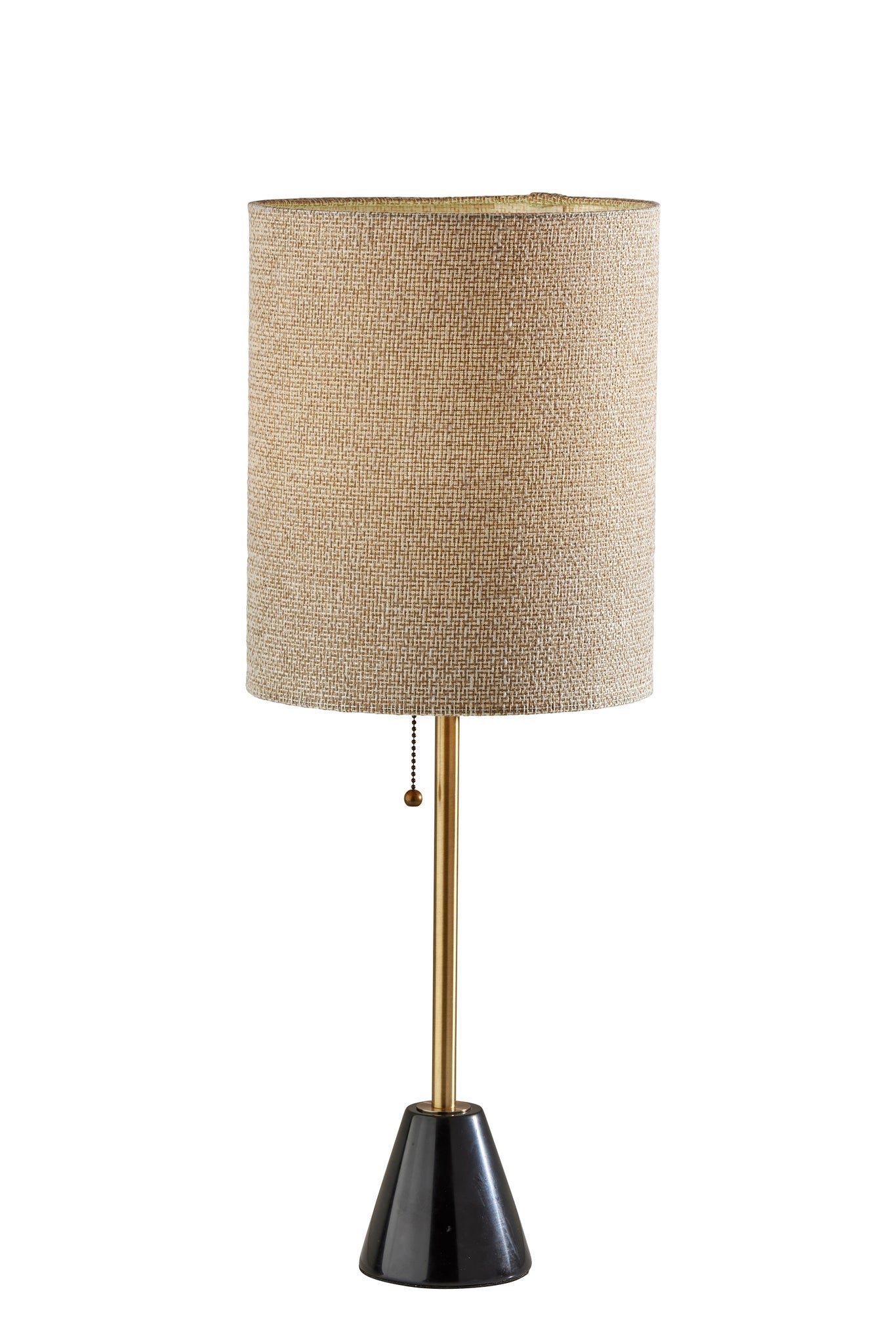 28" Black and Gold Marble and Metal Table Lamp With Beige Drum Shade - GreatEagleInc