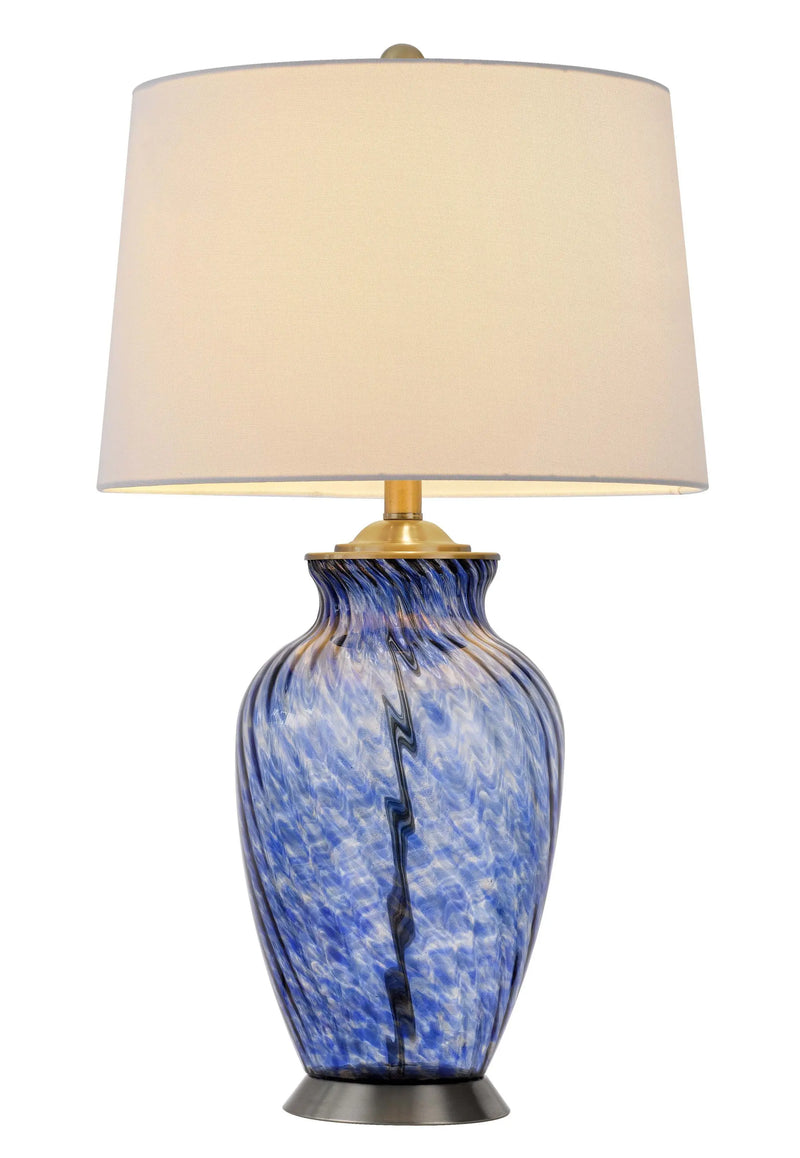 28" Blue Swirl Glass Table Lamp With White Empire Shade Homeroots Lighting
