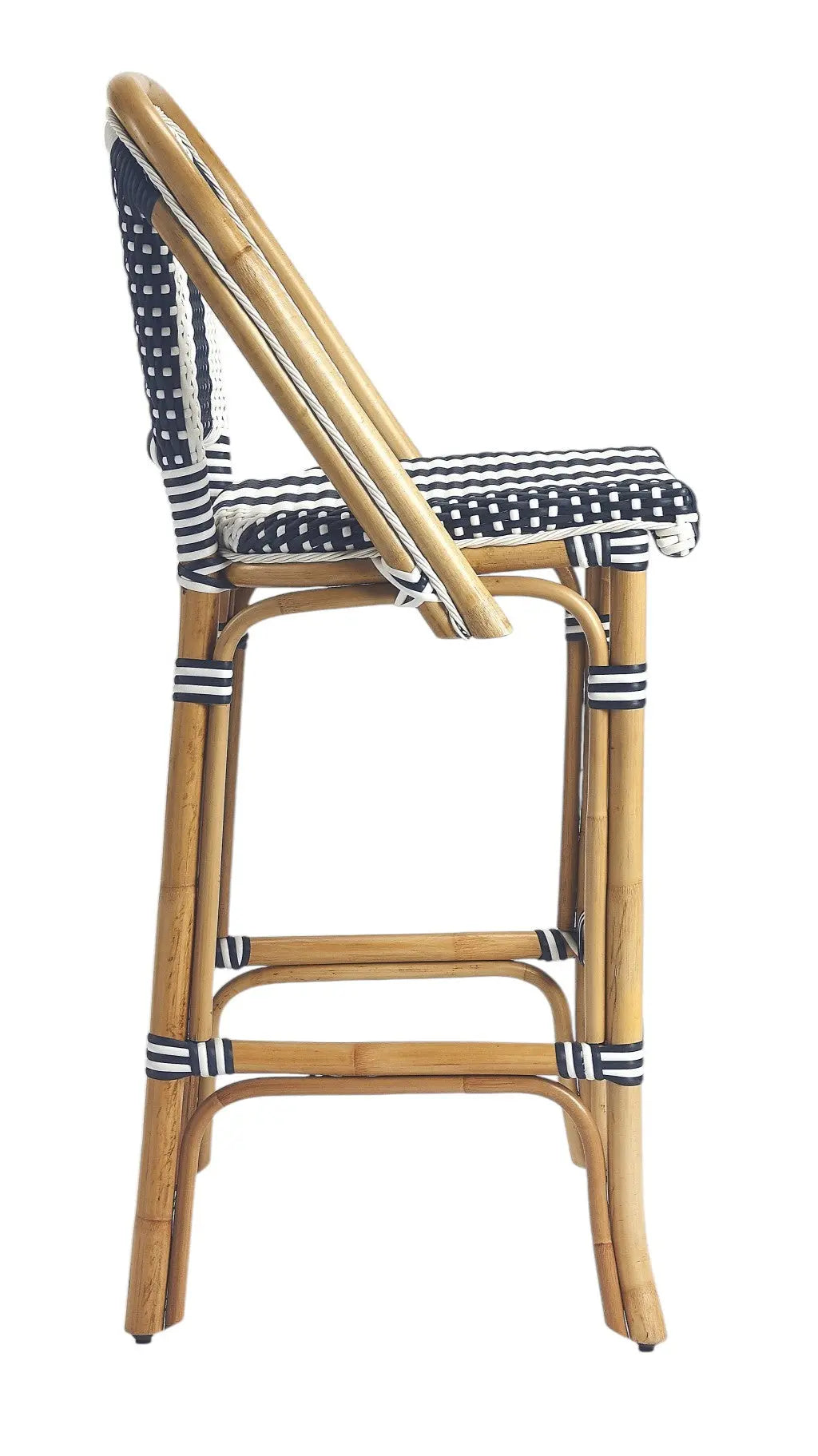 28" Blue and White and Natural Rattan Bar Chair Homeroots Living Room