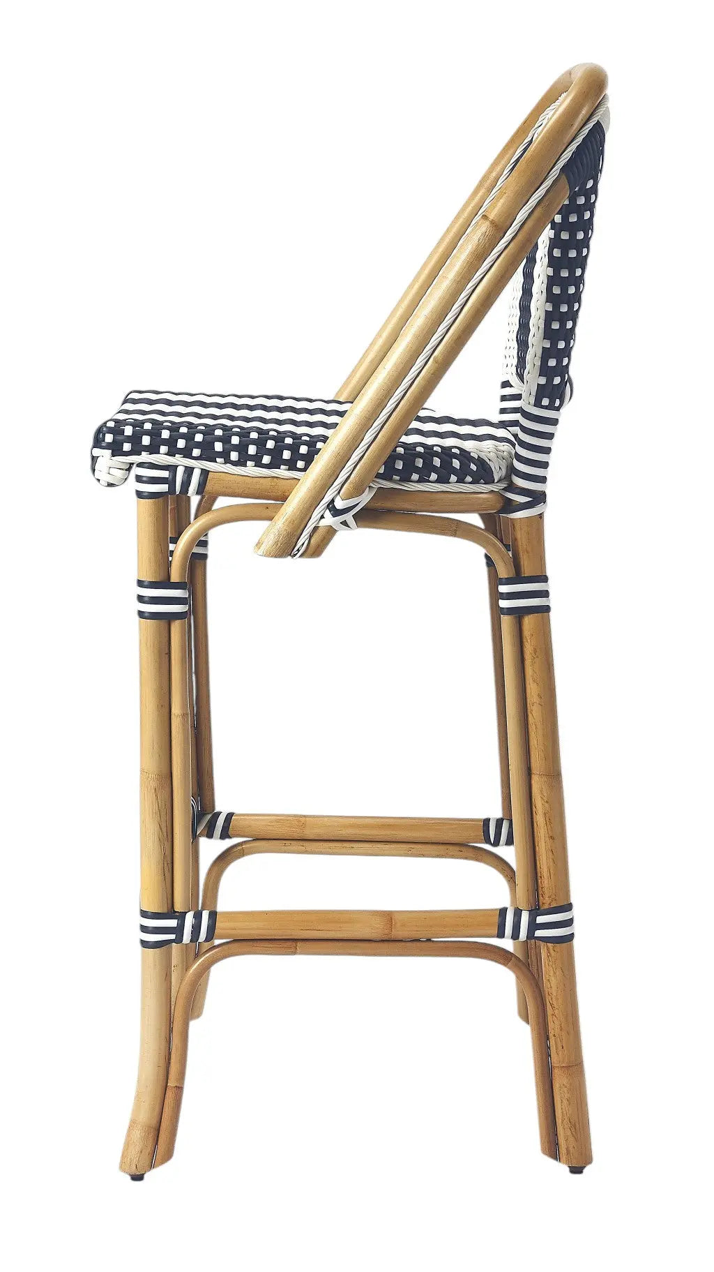 28" Blue and White and Natural Rattan Bar Chair Homeroots Living Room