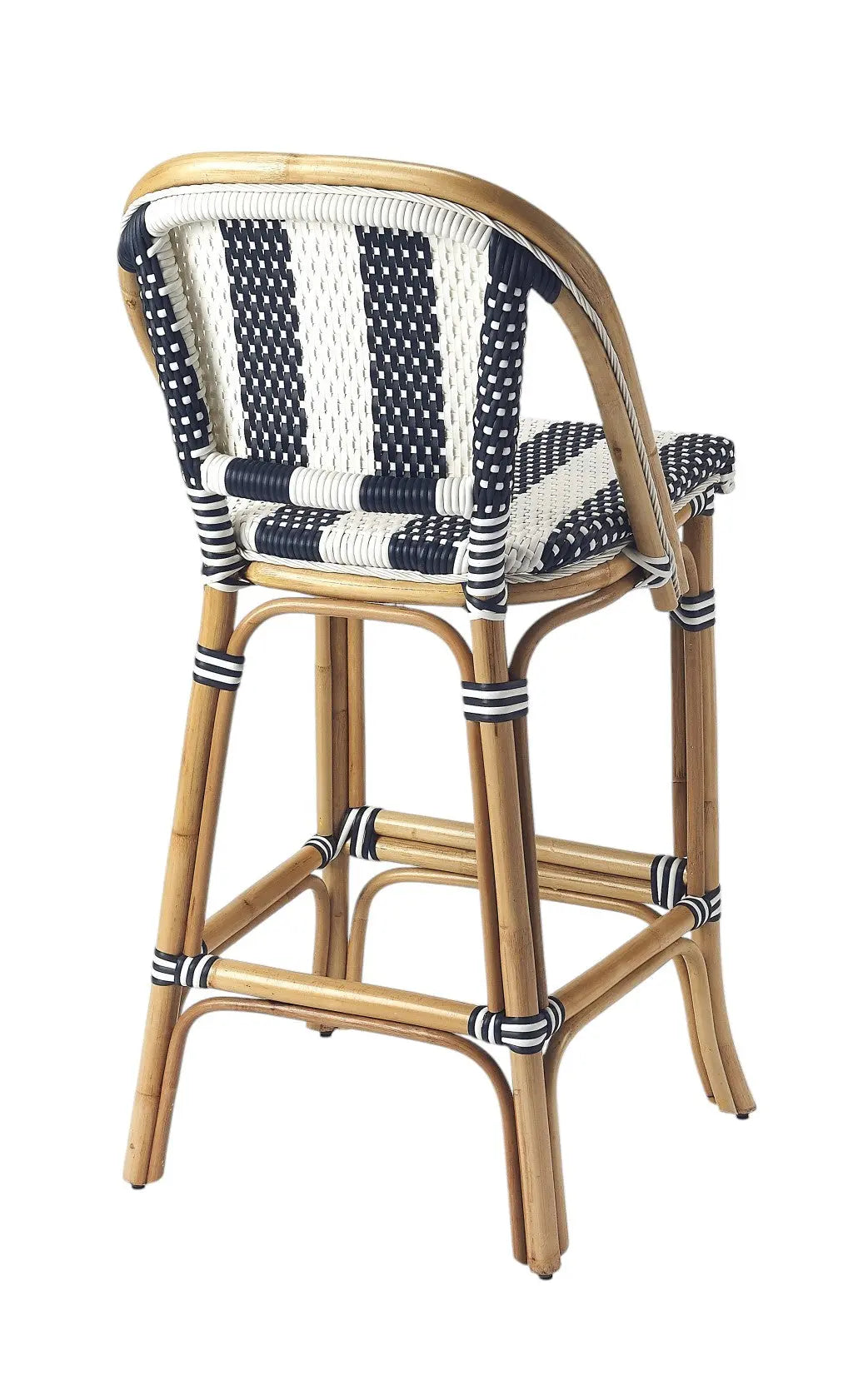 28" Blue and White and Natural Rattan Bar Chair Homeroots Living Room