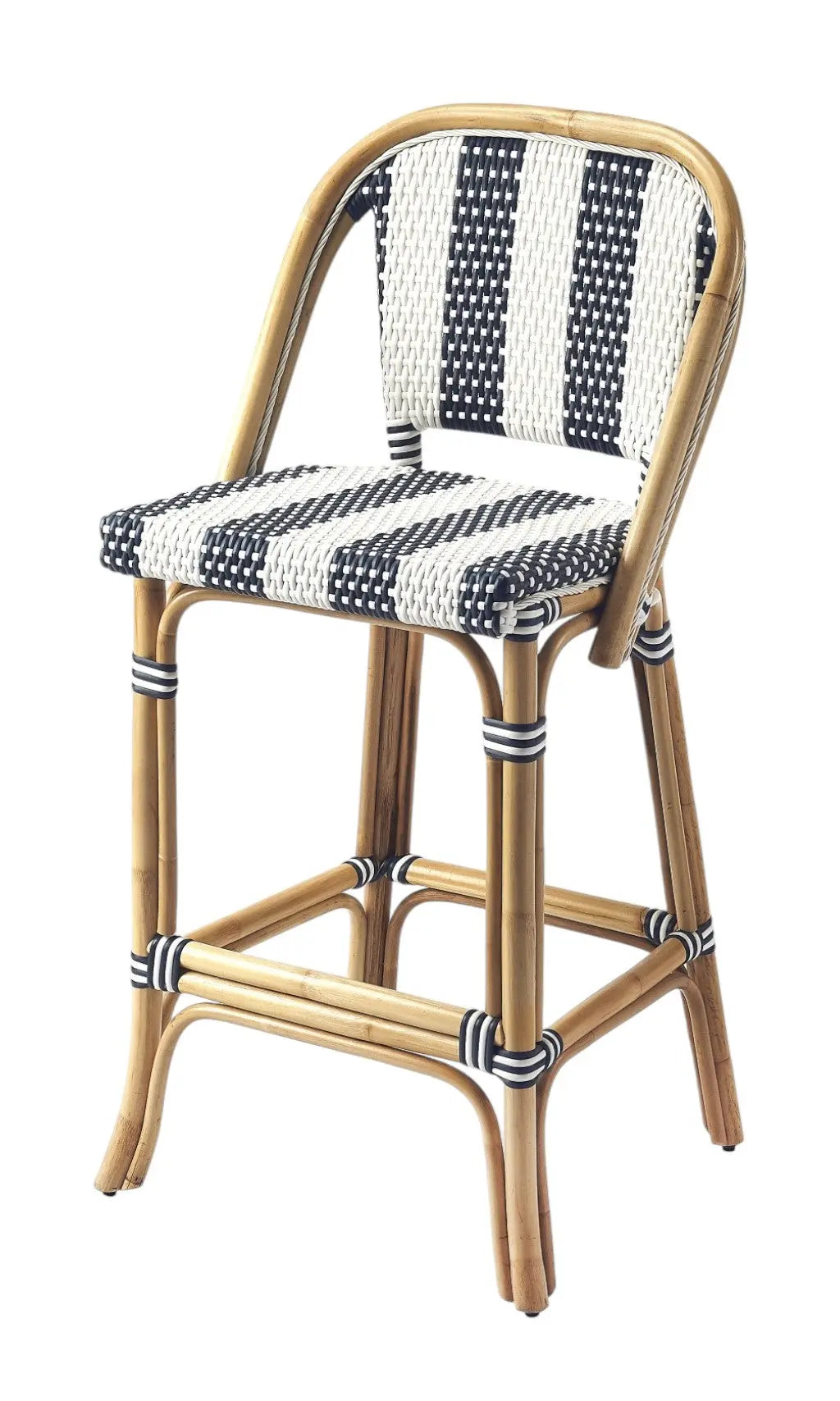 28" Blue and White and Natural Rattan Bar Chair Homeroots Living Room